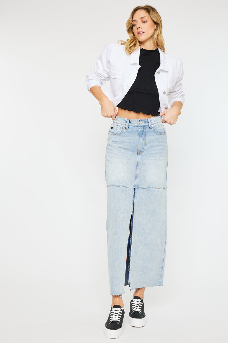 Babe Maxi Denim Skirt for Women - High Waisted Long Denim Skirt with Pockets - Perfect for Casual Outfits, Summer Dresses & Boho Style