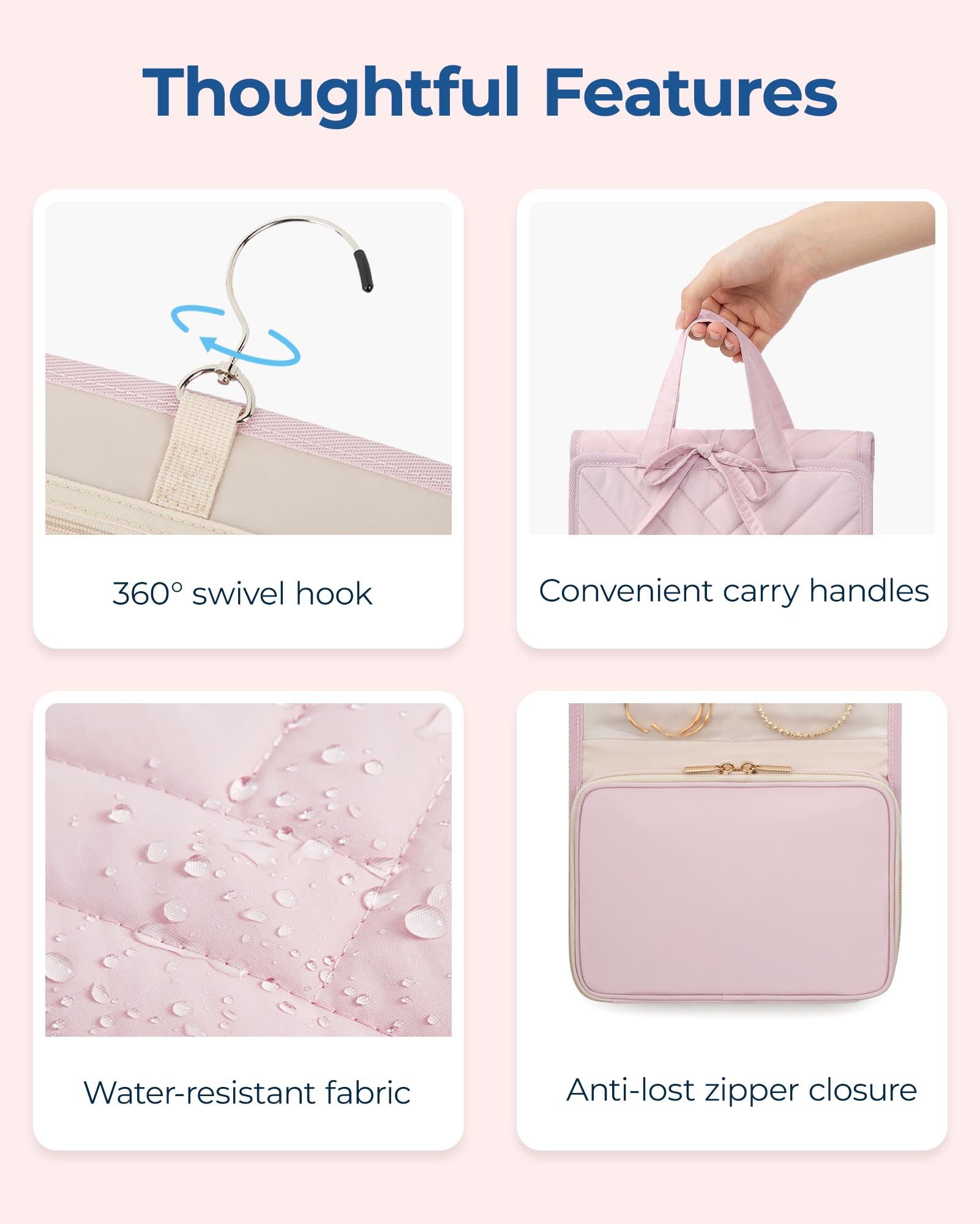 BAGSMART Travel Jewelry Organizer - Large Hanging Roll Jewelry Case with Zipper Pockets for Rings, Necklaces, Earrings & Bracelets | Portable Jewelry Storage for Women | Perfect for Travel, Vacation & Business Trips (Pink)