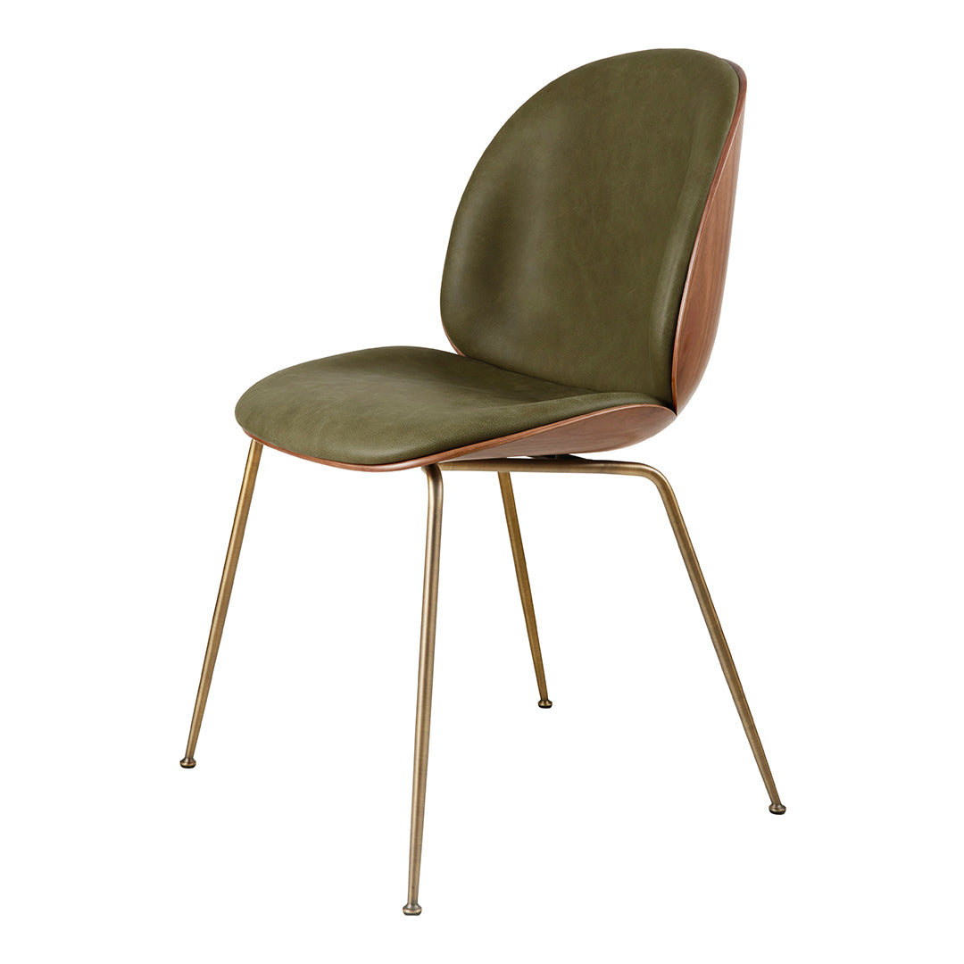Modern Beetle Dining Chair with Front Upholstery & Conic Base - 3D Veneer Shell Design for Kitchen, Dining Room, or Office Space