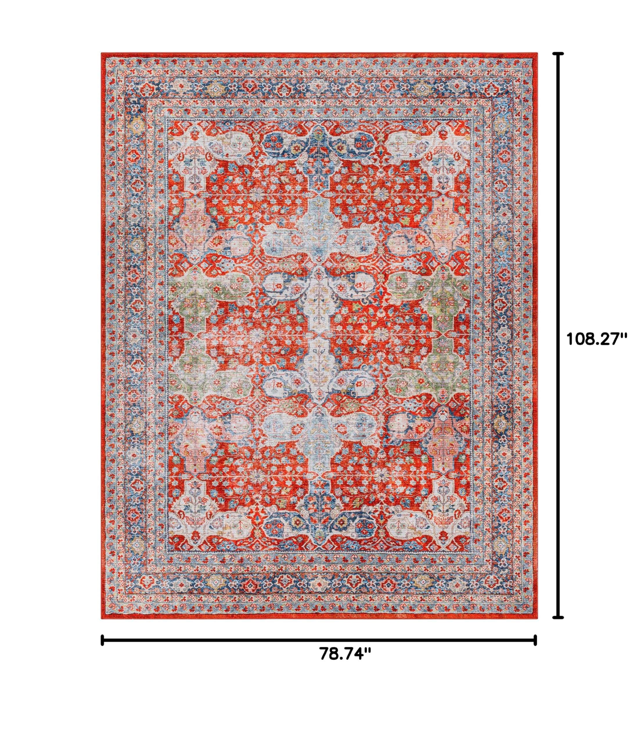 Machine Washable Hauteloom Kangundo Traditional Area Rug - Red, Navy, Denim - 6'7