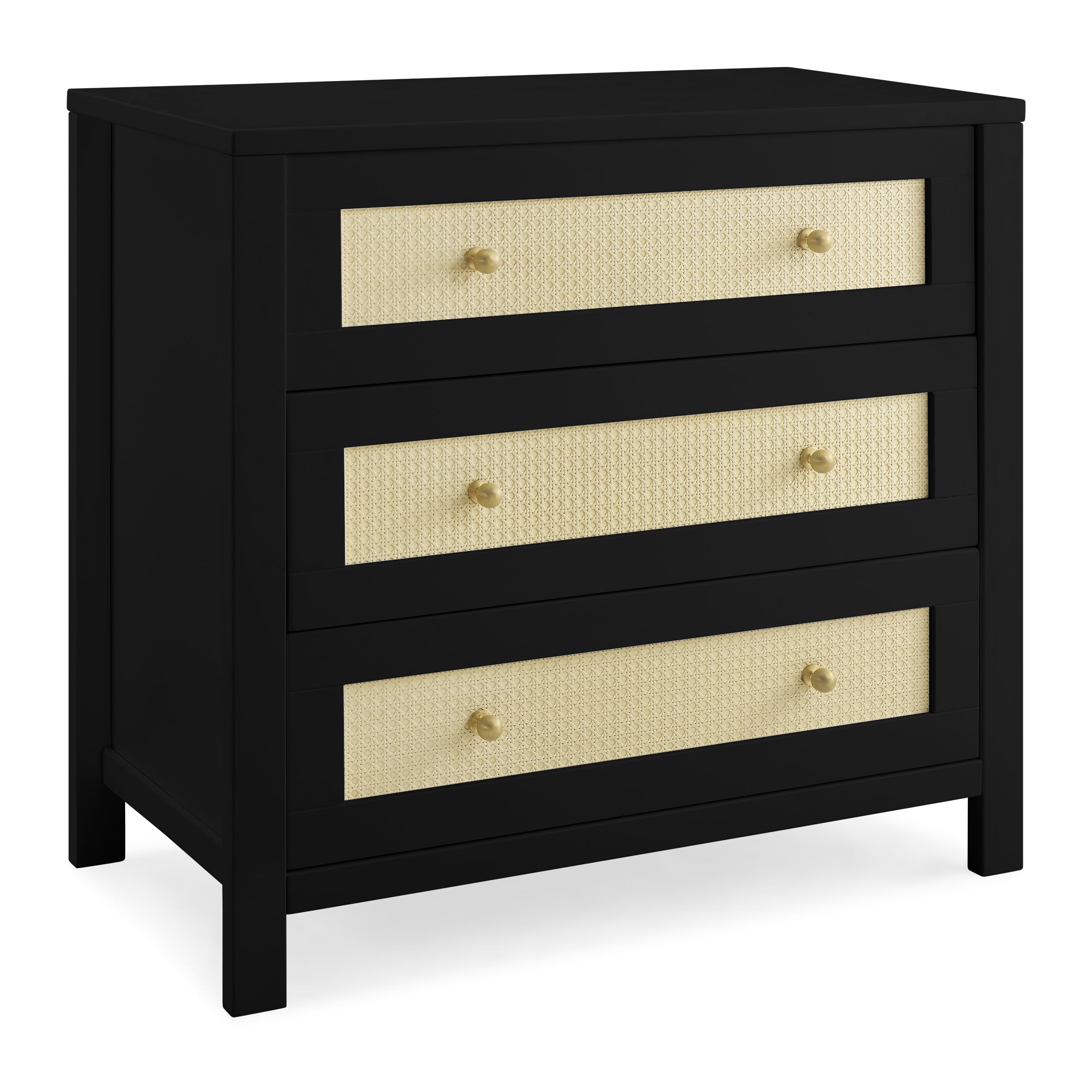 Simmons Kids Theo 3-Drawer Baby Dresser with Changing Table Top | Secure Interlocking Drawers | Black & Textured Almond Finish | Perfect for Nursery Organization & Diaper Changing Station
