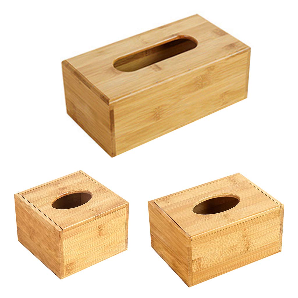 Eco-Friendly Bamboo Tissue Box Cover - Wooden Napkin Holder for Home, Car & Office | Light Brown Tissue Box Organizer | Perfect for Living Room, Bathroom & Vehicle Storage