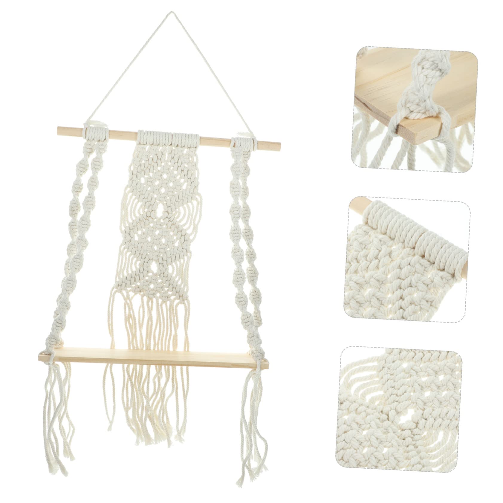 KITANDOVE Macrame Wall Shelf - Single Tier Wooden Bathroom Shelf for Plants, Towels & Decor | Perfect for Small Spaces, Farmhouse & Boho Style Homes