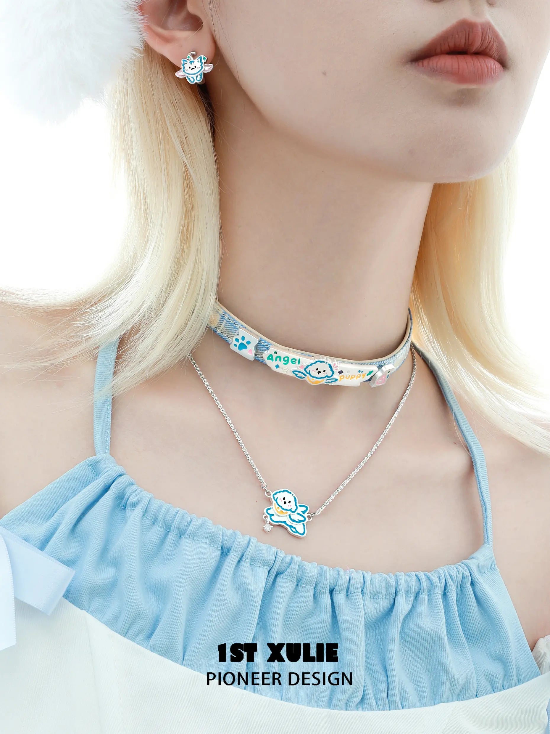 Angel Cuties Puppy Hand Painted Colorful Resin Choker Necklace™ - Unique Handmade Dog Lover Gift for Women, Girls - Perfect for Valentine's Day, Birthday & Everyday Fashion Accessory