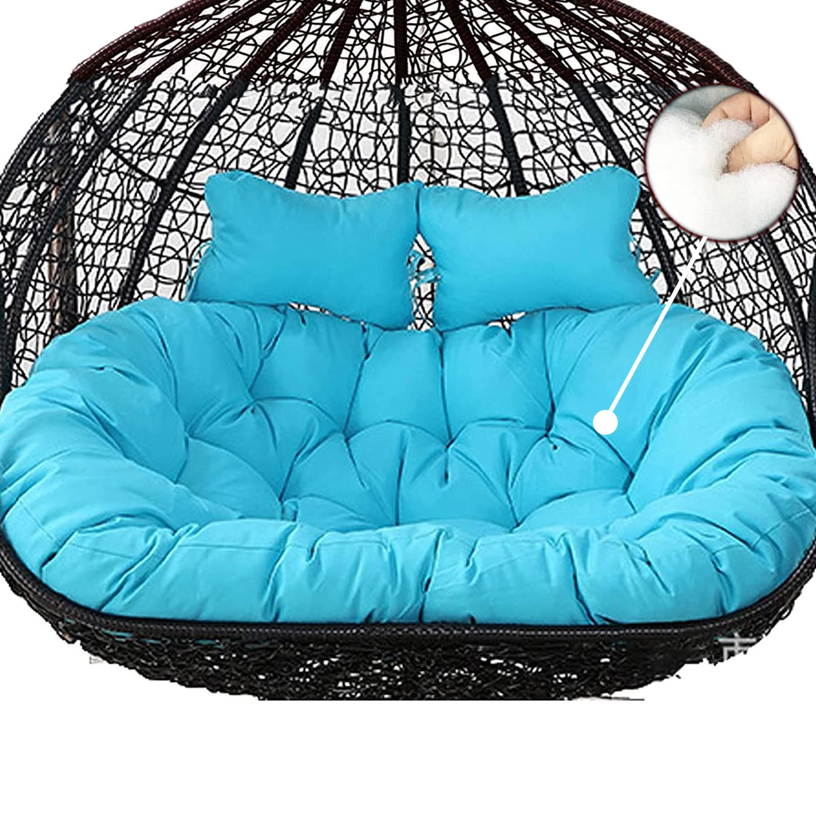 **Double Egg Chair Cushion Replacement – 2-Person Large Thickened Outdoor Swing Hanging Cushion with Headrest, Washable Round Papasan Seat Pads for Garden, Yard, Balcony (Blue) – Perfect for Relaxing Outdoors**