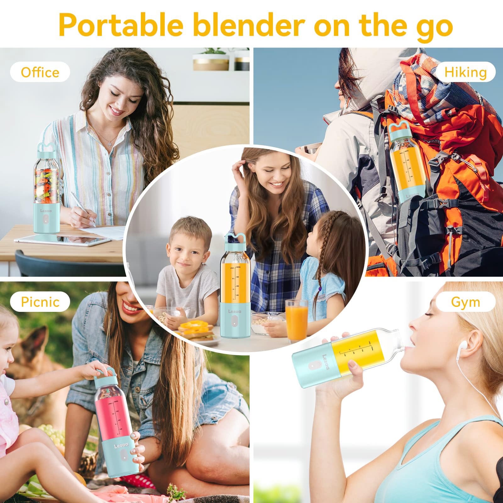 **Powerful 175W Personal Smoothie Blender with 6 Stainless Steel Blades & Funnel - Portable Blender for Shakes, Smoothies, Protein Drinks - Ideal for Home, Gym & Travel (Blue)**