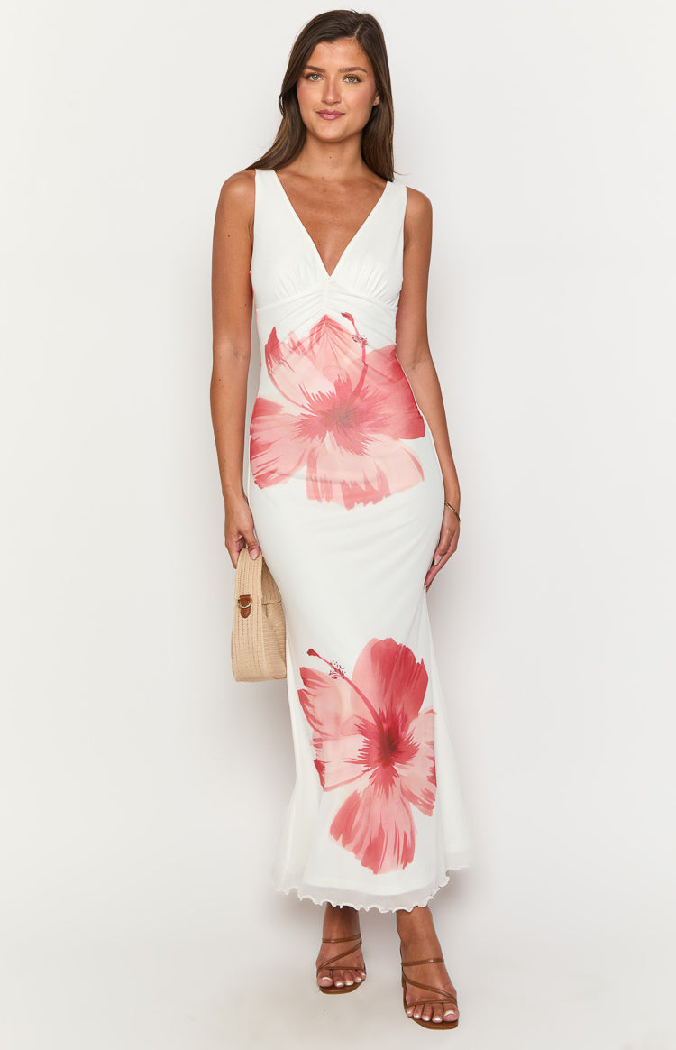 Beck Women's White Floral Print Maxi Dress - Elegant Summer Beach Wedding Party Dress for Vacation & Special Occasions