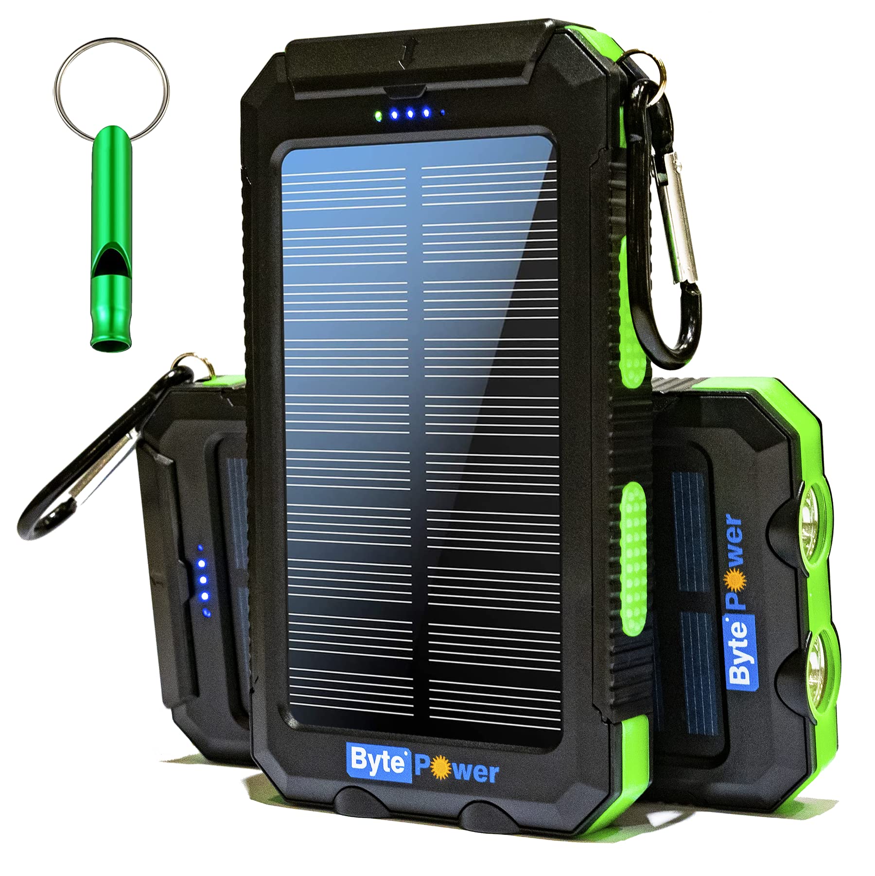 20000mAh Solar Power Bank with Built-in Flashlight - Portable Solar Phone Charger with Compass, Carabiner & Whistle - Waterproof Outdoor Solar Panel Charger for Camping, Hiking, Emergency & Travel (Green)