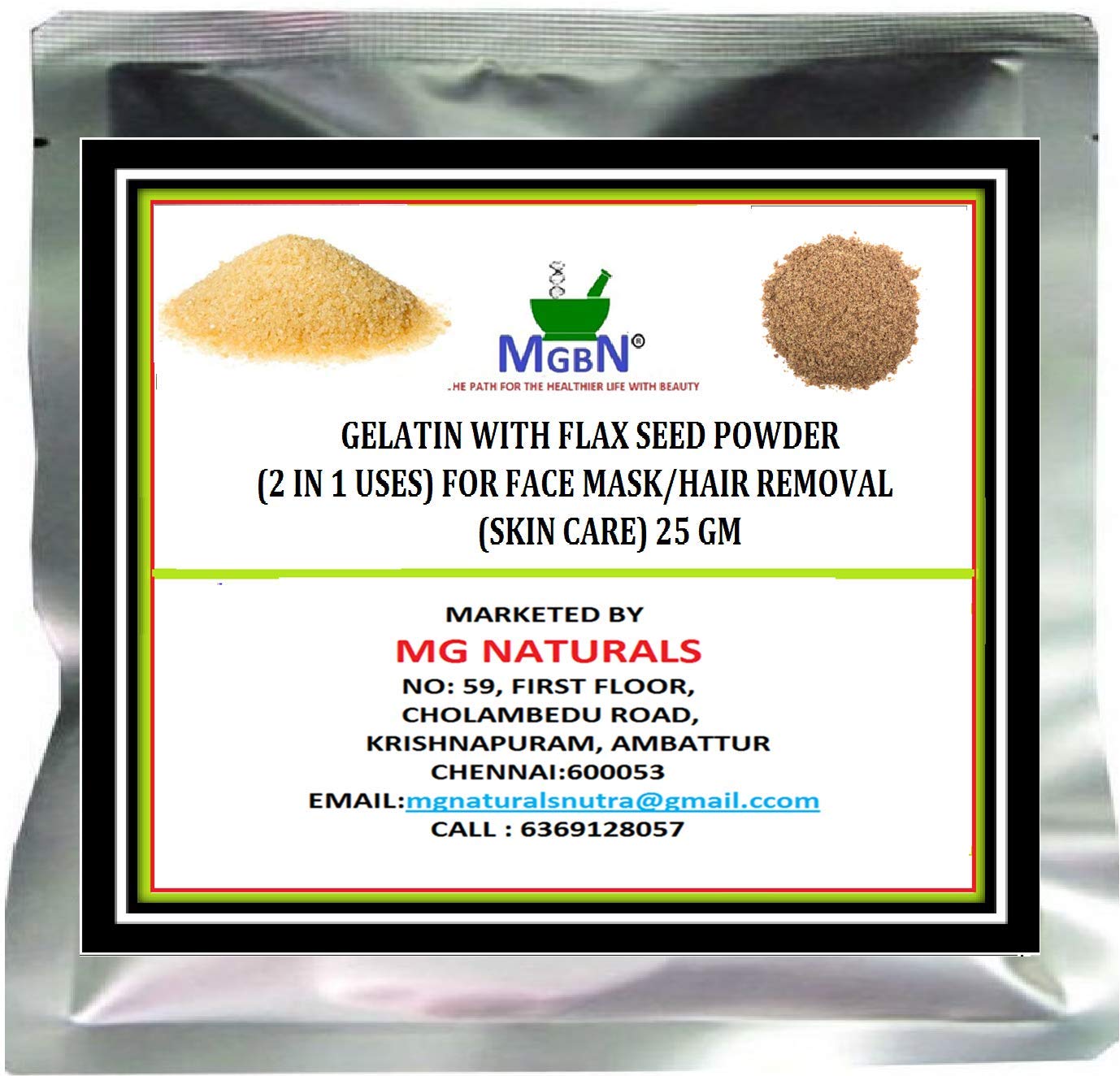 2-in-1 Gelatin with Flax Seed Powder for Face Mask & Hair Removal - 25g | Natural Skin Care Solution for Glowing Skin & Smooth Hair