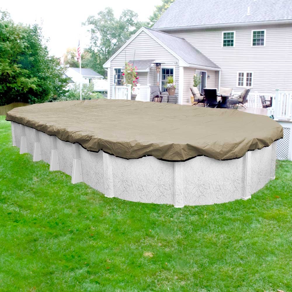 Pool Mate 312141-4-PM 20-Year Professional-Grade Oval Above Ground Winter Pool Cover, 21 x 41 Feet, Tan - Heavy Duty Protection for Inground Pools During Cold Seasons
