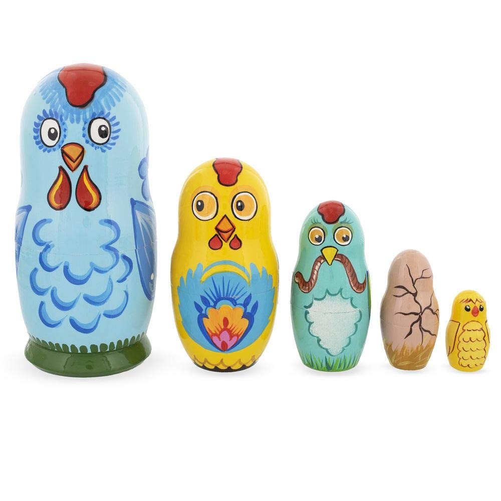 BestPysanky Chicken Family Wooden Nesting Dolls - Hand-Painted Russian Style Matryoshka for Home Decor, Gift & Collectibles | Perfect for Easter, Christmas & Kids Room Decor