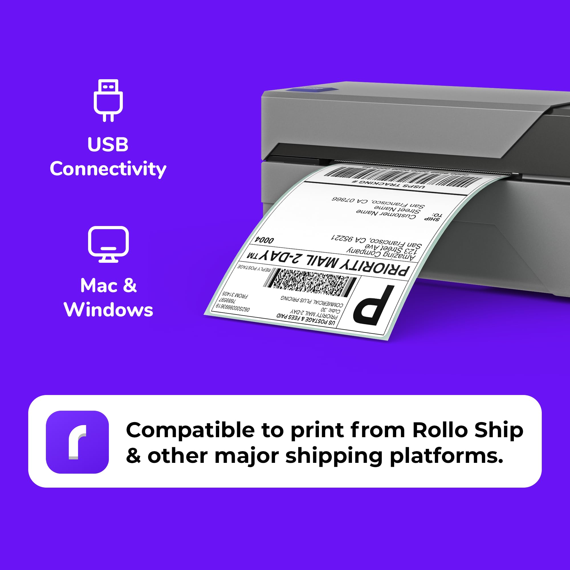 Rollo USB Thermal Shipping Label Printer with 1000 2x1 Thermal Labels - High Speed Direct Thermal Barcode Printer for Shipping Packages | Perfect for Ecommerce, Small Business & Home Shipping Needs
