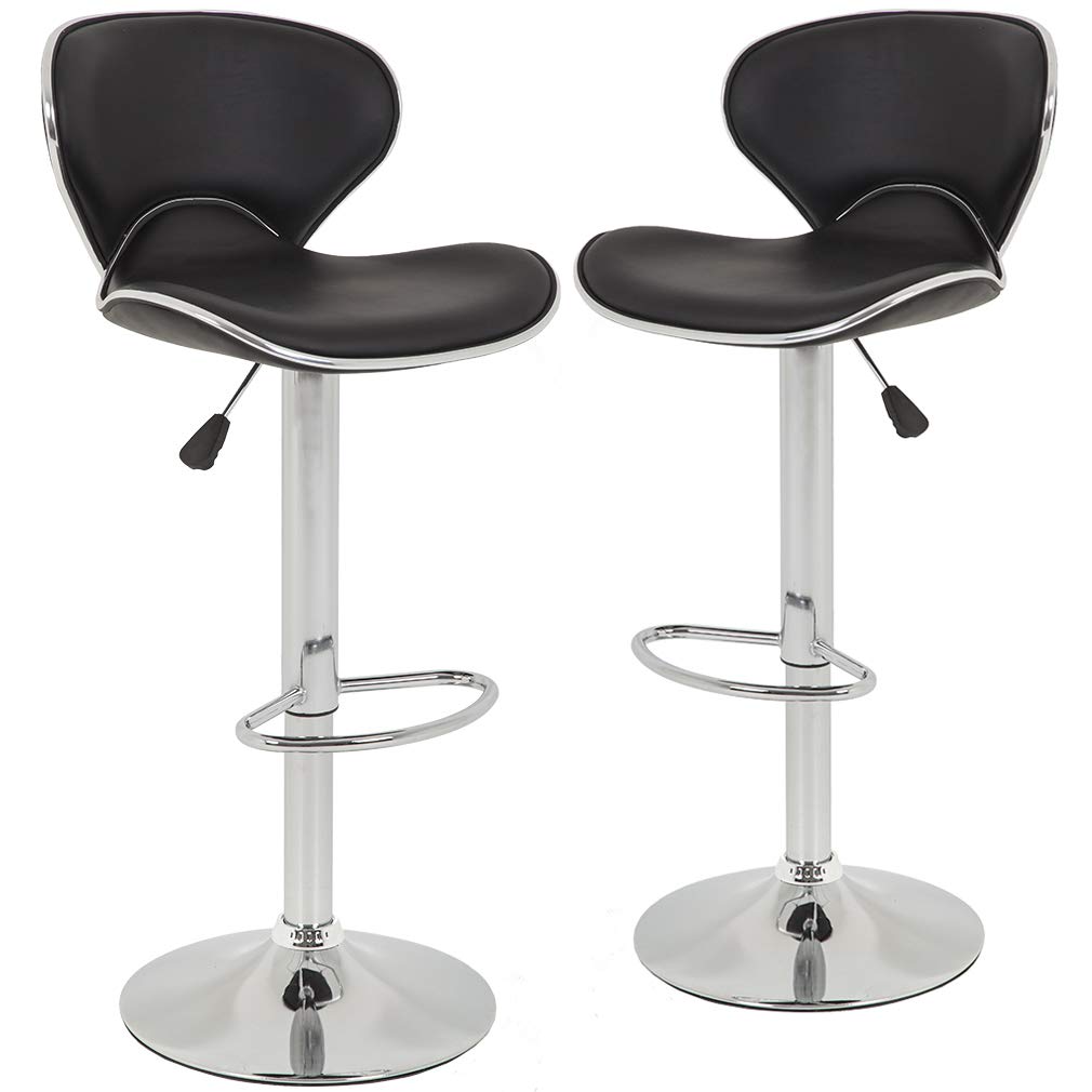 Best Office Bar Stools Set of 2 - Adjustable Height Counter Stools with Back Support, PU Leather Swivel Bar Chairs for Kitchen, Dining & Home Bar - Perfect for Breakfast Nook, Kitchen Island & Entertainment Areas
