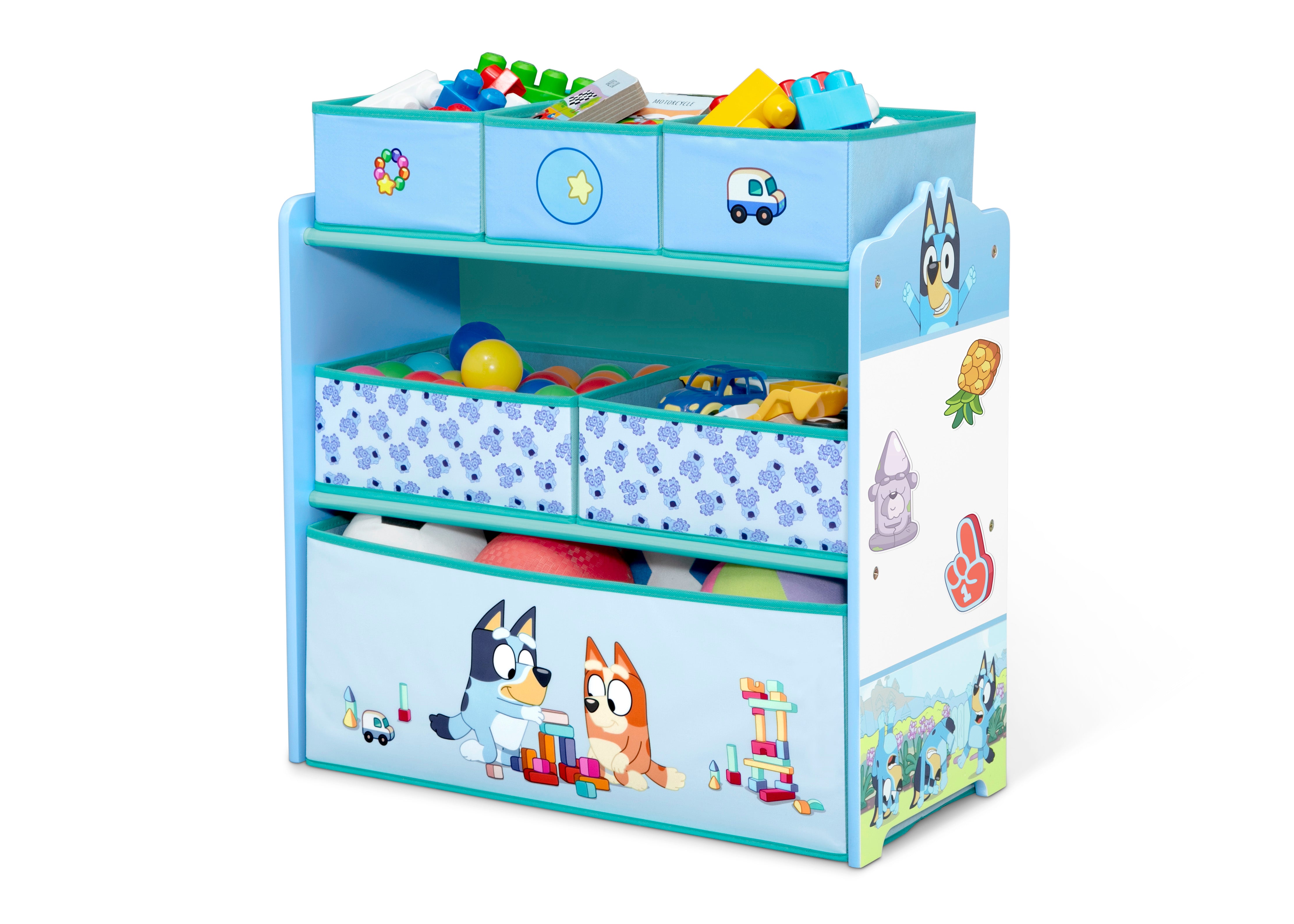 Bluey Themed 6-Bin Toy Storage Organizer for Kids - Durable Plastic Toy Box with Handles for Playroom, Bedroom, and Classroom Organization