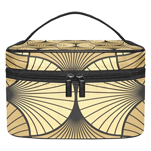 Large Travel Makeup Bag - Portable Cosmetic Organizer for Women | Toiletry & Brush Storage | Art Deco Shell Design for Travel & Home Use
