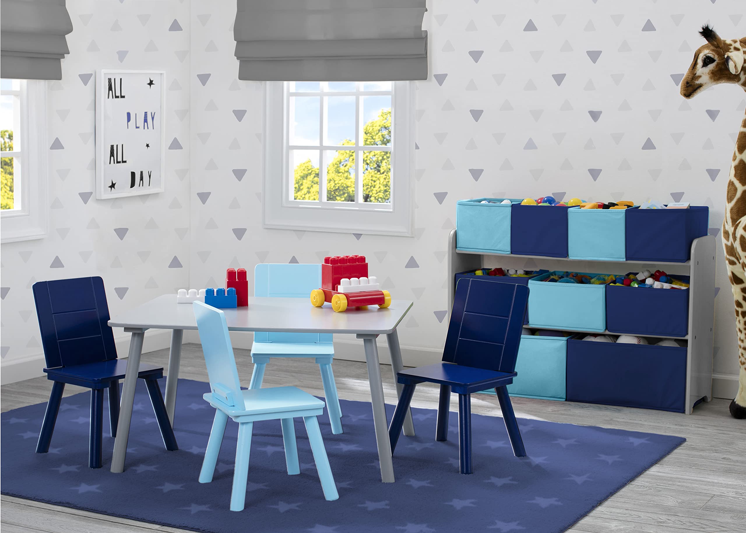Delta Children Kids Table and Chair Set (4 Chairs Included) - Grey/Blue - Perfect for Playroom, Preschool & Homeschool Learning Activities