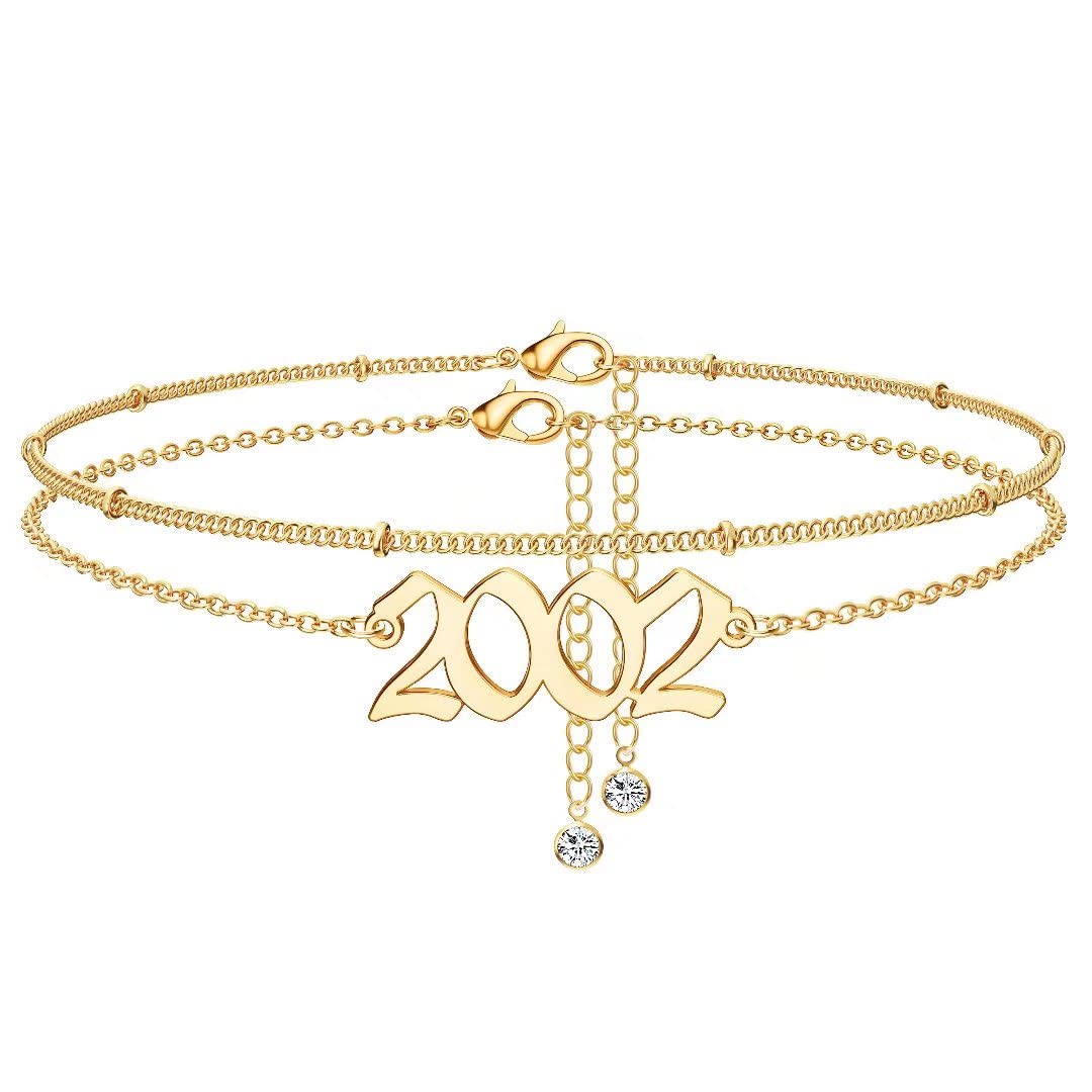 14K Gold Plated Birth Year Anklet for Women - Beach Jewelry & Anniversary Gift