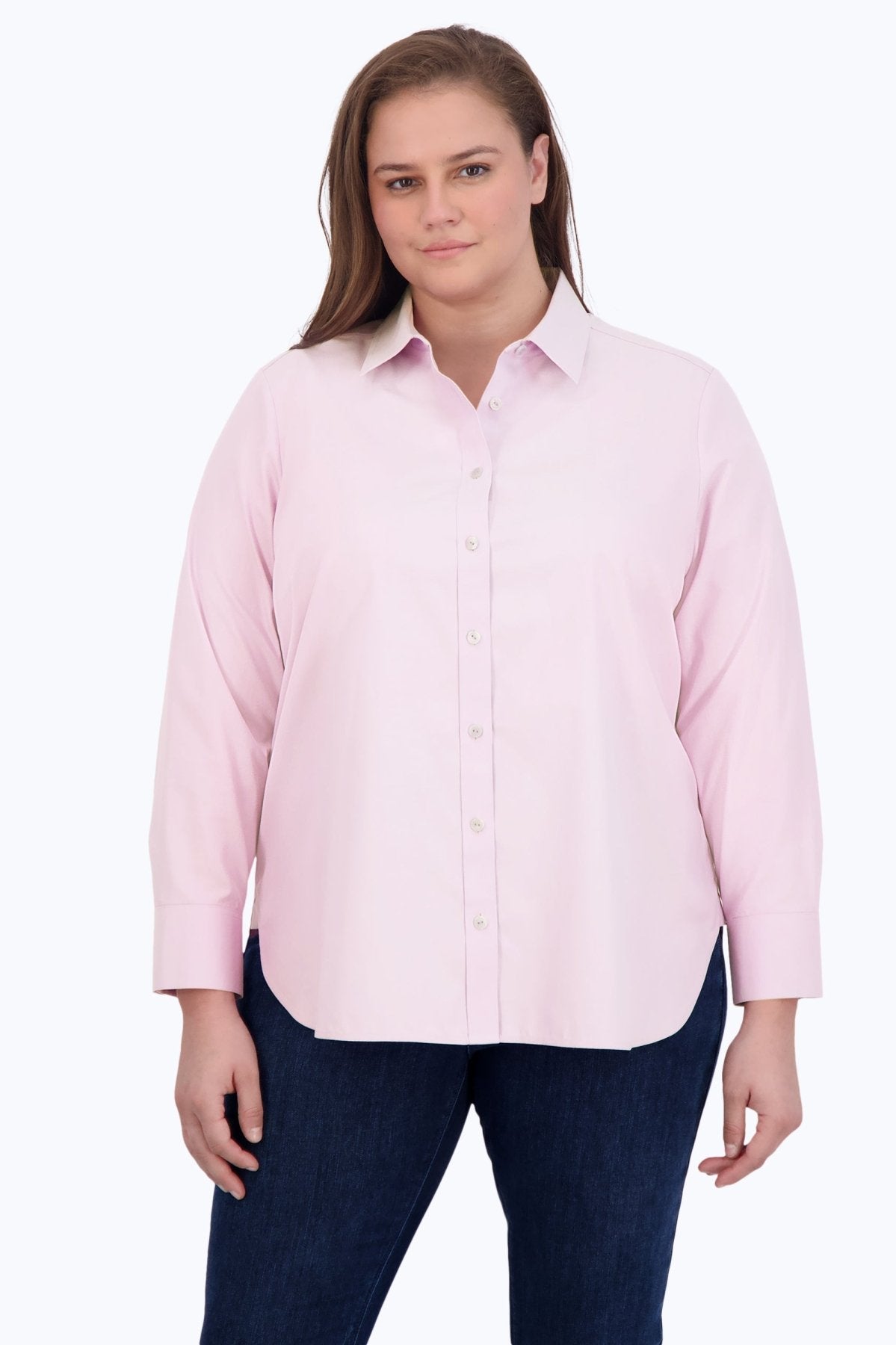 Meghan Plus No Iron Pinpoint Long Sleeve Shirt for Women - Wrinkle-Free Office & Business Casual Wear