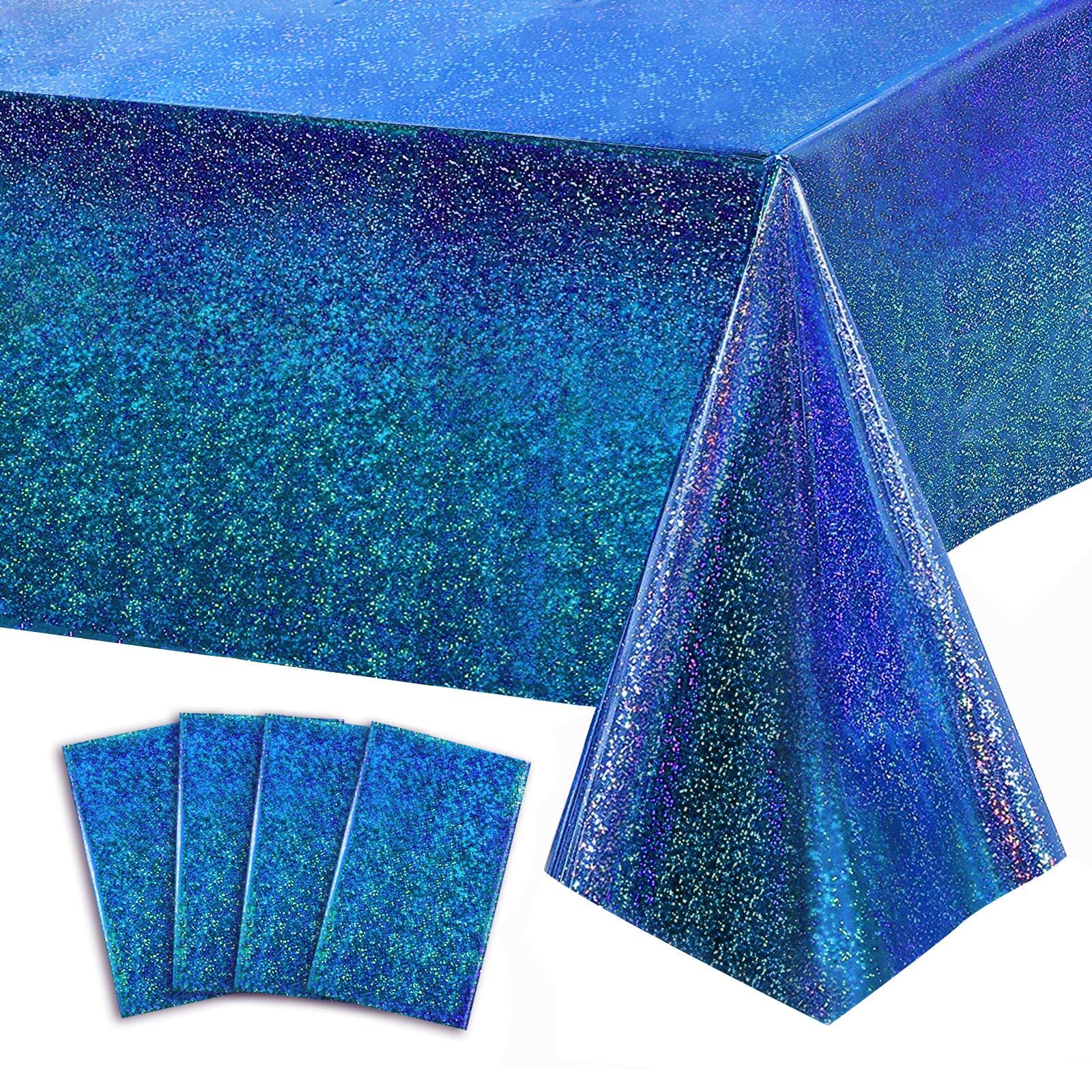 4 Pack Blue Iridescent Plastic Tablecloths - 54