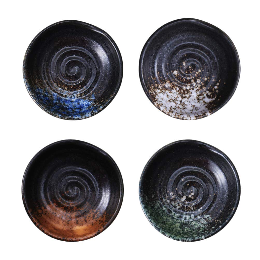 HEMOTON 4-Piece Retro Porcelain Side Dish Bowls - Small Serving Dishes for Soy Sauce, Dipping Sauces, Appetizers & Seasonings | Perfect for Sushi, Dumplings, Asian Cuisine & Party Snacks