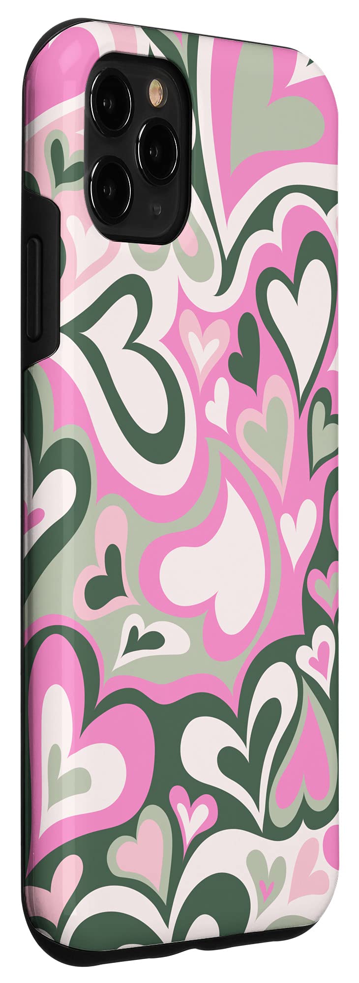 iPhone 11 Pro Max Sage Green Phone Case with Heart Coffee Love Design, Groovy Swirls & Pink Accents - Perfect for Everyday Use & Stylish Protection