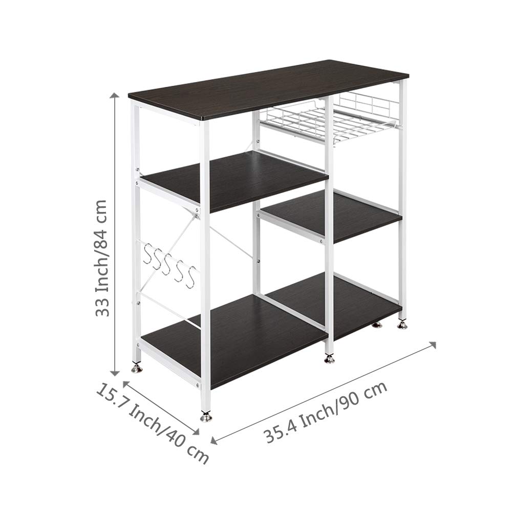 3-Tier Microwave Stand with Hooks & Pull Basket - 35.5