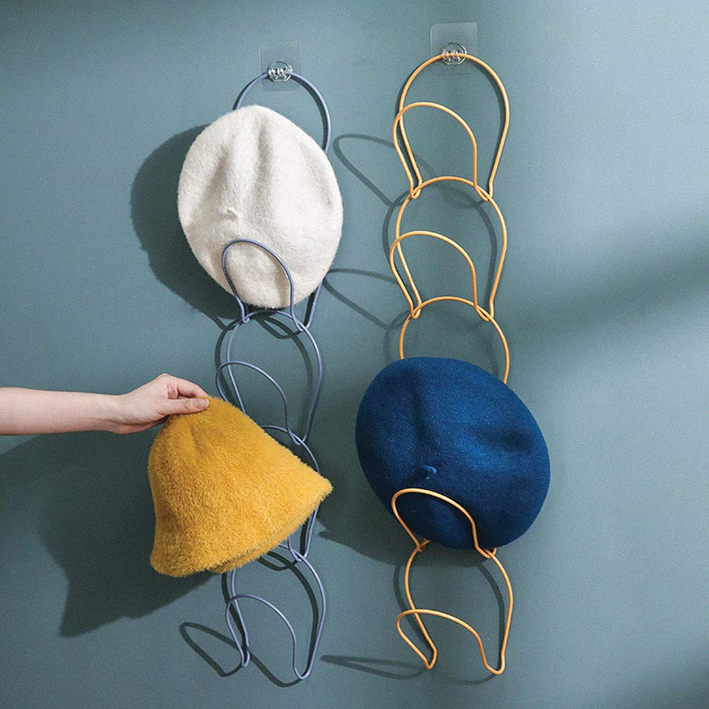 15-Piece Hanging Hat Organizer & Cap Rack - Wall Mounted Baseball Cap Holder for Closet, Door, Kitchen, Bathroom - Perfect for Storing Hats, Scarves, Bags (Black, Blue, Yellow) - Ideal for Home, Dorm, Office Organization & Space Saving
