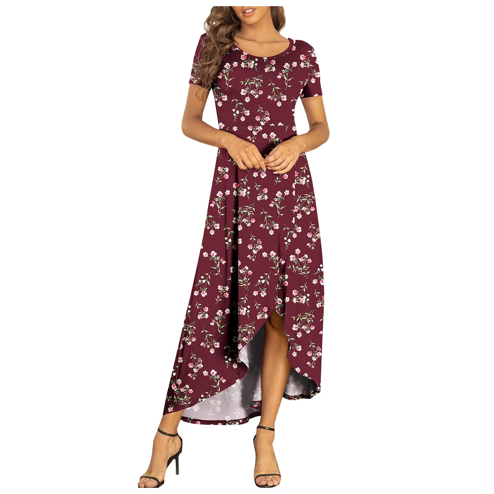 UYTOGOFE Women's Summer Long Dress - Short Sleeve Casual Flowy High-Low Maxi Dress for Beach, Party & Vacation | Lightweight Boho Gown for Women