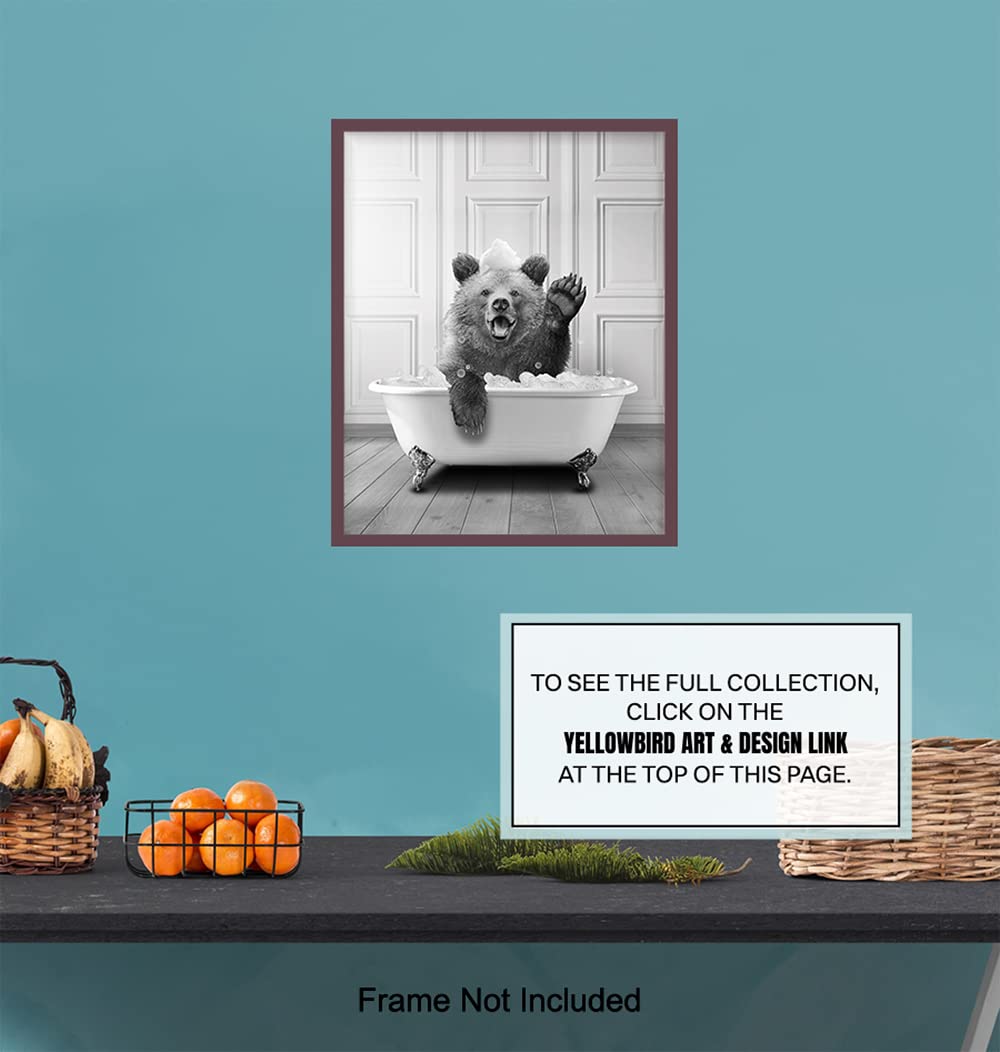 Funny Bear Wall Art Decor - Cute Modern Bathroom Sign for Women & Kids - Unique Powder Room & Restroom Wall Decor - Perfect for Bathroom, Nursery & Playroom