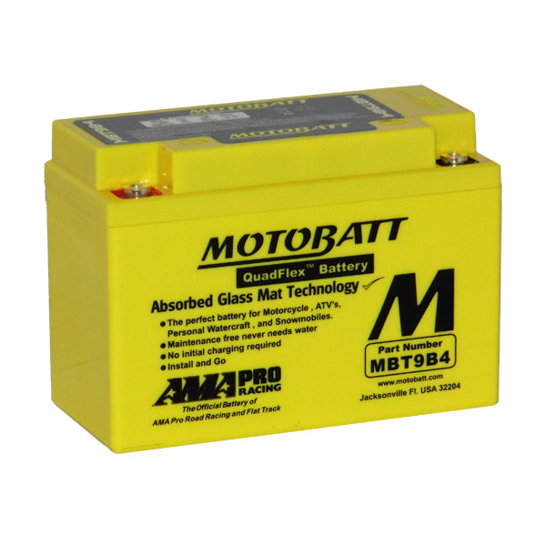 Motobatt MBT9B4 12V 9Ah AGM Motorcycle Battery - High Performance Power for Harley, Honda, Yamaha & More - Perfect for Street Bikes, ATVs & Powersports Vehicles