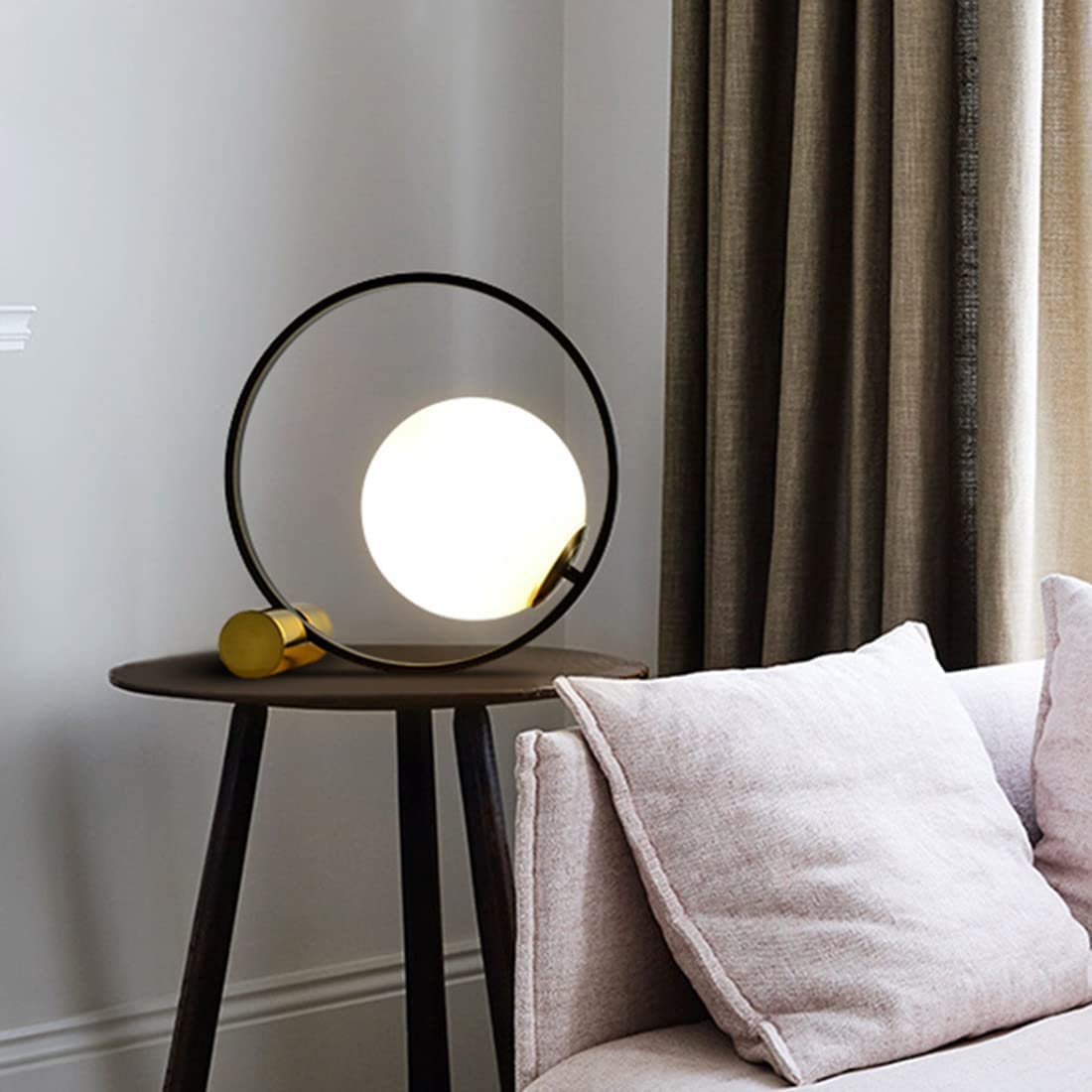 Gold Mid Century Modern Glass Table Lamp - Handblown Glass Orb Shade, Plug-in Nightstand & Desk Lamp for Bedroom, Office, Library - Perfect for Reading, Working & Home Decor