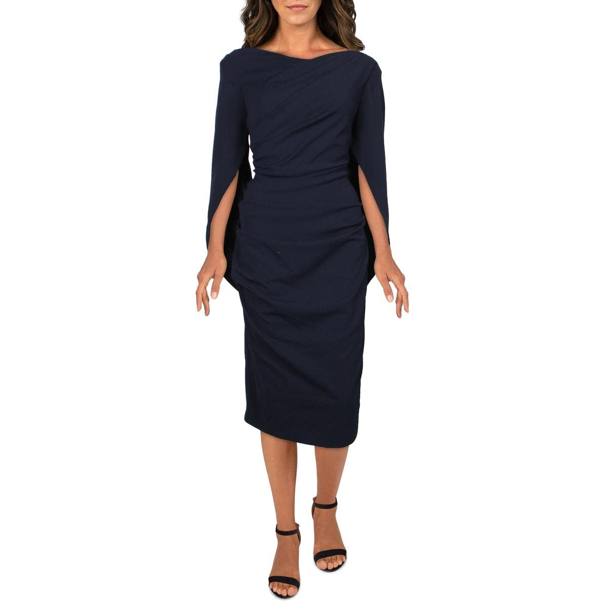 Betsy & Adam Women's Short Cocktail Dress - Form Fitting Bodycon with Draped Back & Sleeves - Perfect for Parties, Weddings & Night Out - Elegant Evening Dress for Women