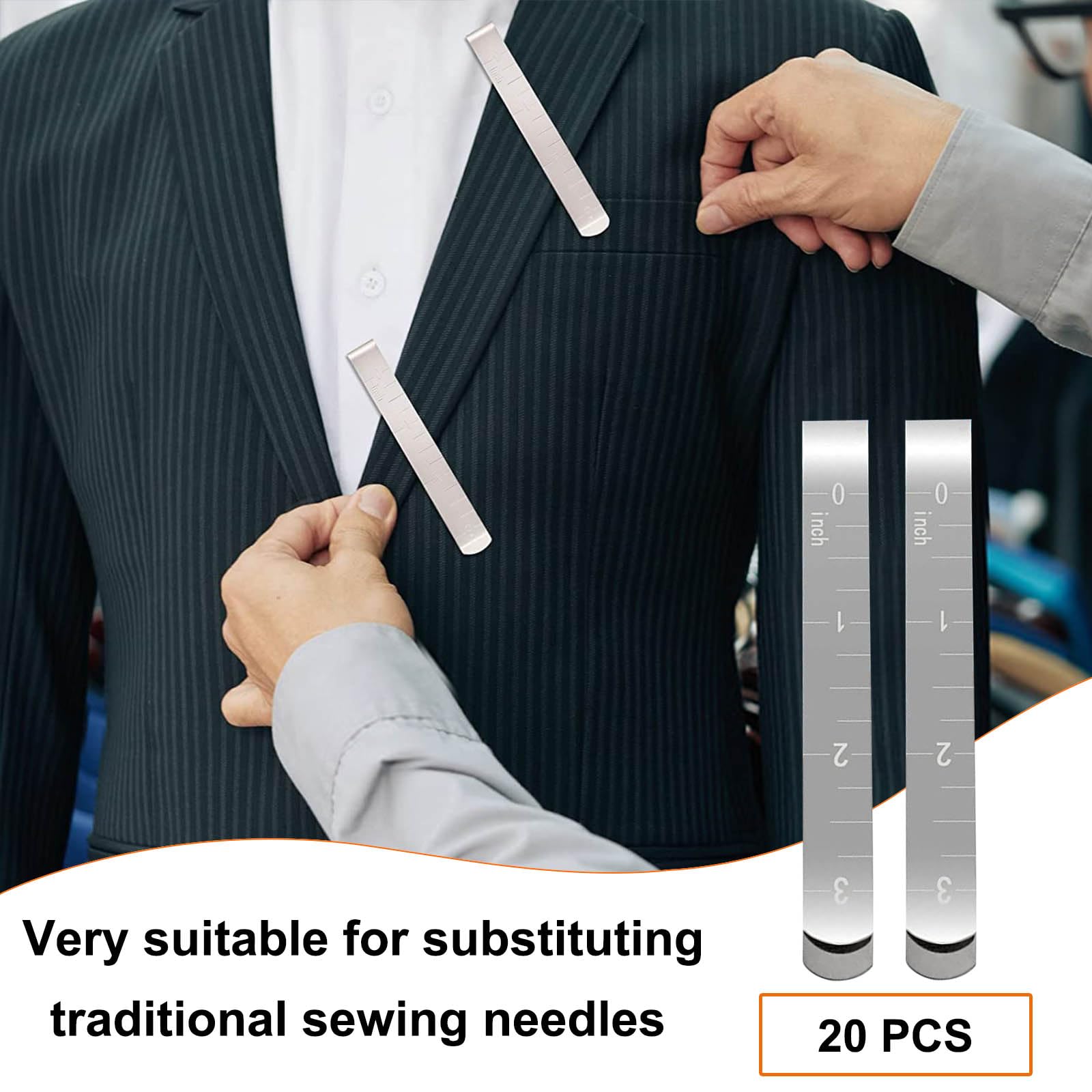 20-Piece Stainless Steel Sewing Clips Set - 3 Inch Hemming Clips with Measurement Ruler - Perfect for Quilting, Dressmaking & DIY Craft Projects