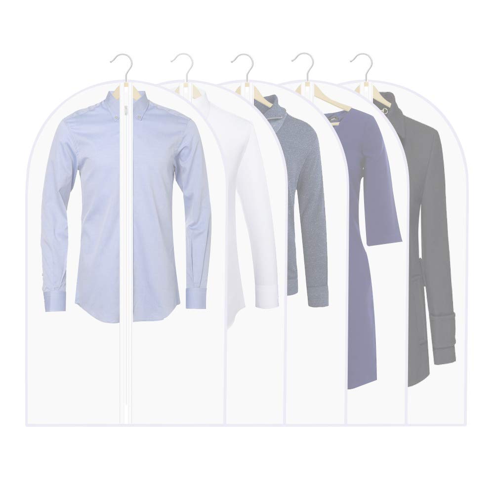 Thipoten 5-Pack Lightweight 40 Inch Garment Bags with Full Stainless Steel Zipper - Premium Suit Bags for Closet Storage, Travel & Suit Protection (24