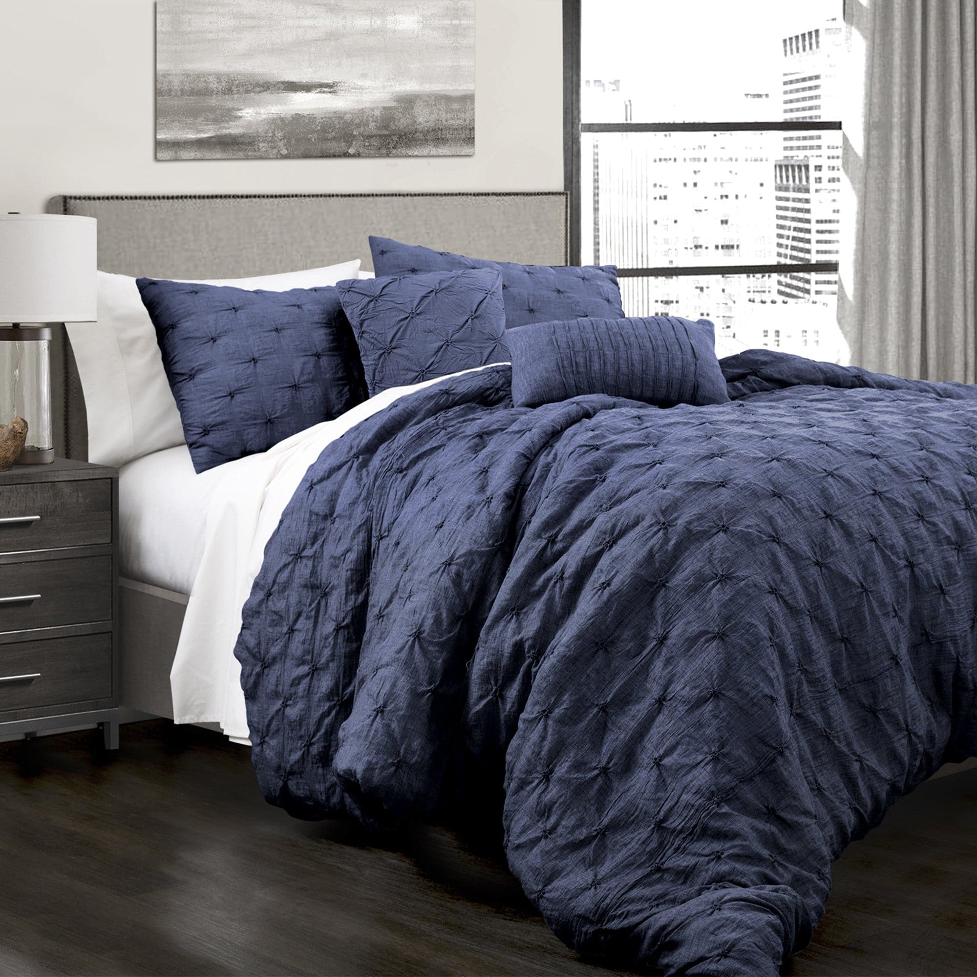 Ravello Pintuck 5-Piece Comforter Set - Queen Size Bedding with Pillow Shams - Luxury Soft Microfiber for Cozy Bedroom Decor
