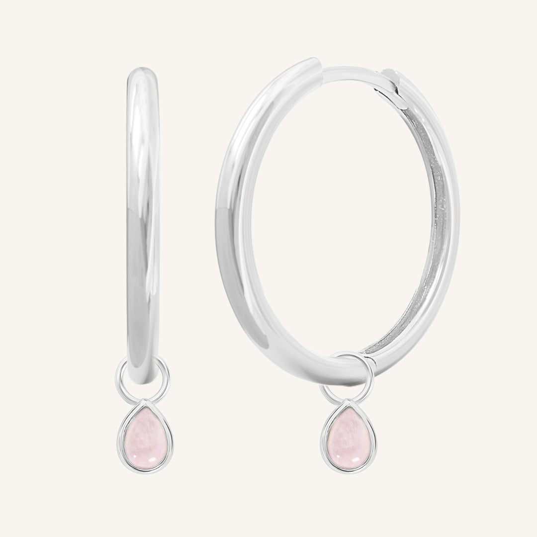 Rose Quartz Charm Hoop Earrings for Women - Healing Crystal Jewelry for Daily Wear & Spiritual Wellness
