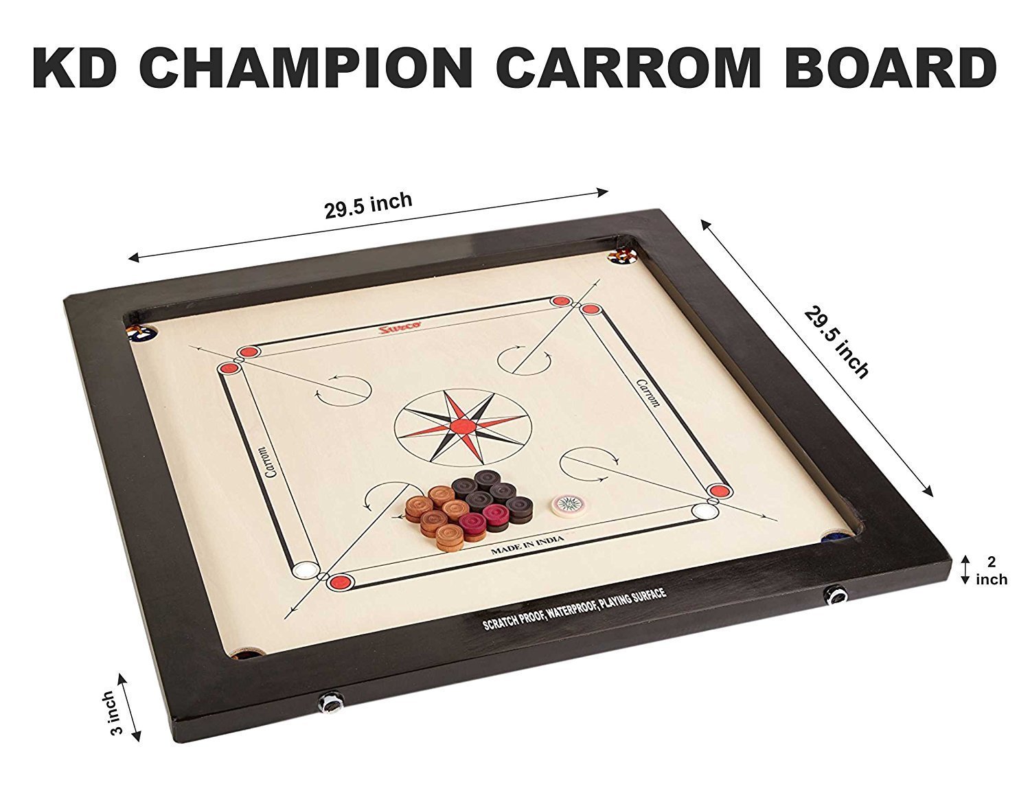 Champion Bulldog Jumbo English Plywood Carrom Board Game Set with Coins & Striker - 12mm Thick AICF & ICF Approved for International Tournaments | Perfect for Family Game Nights, Competitive Play, and Indoor Recreation