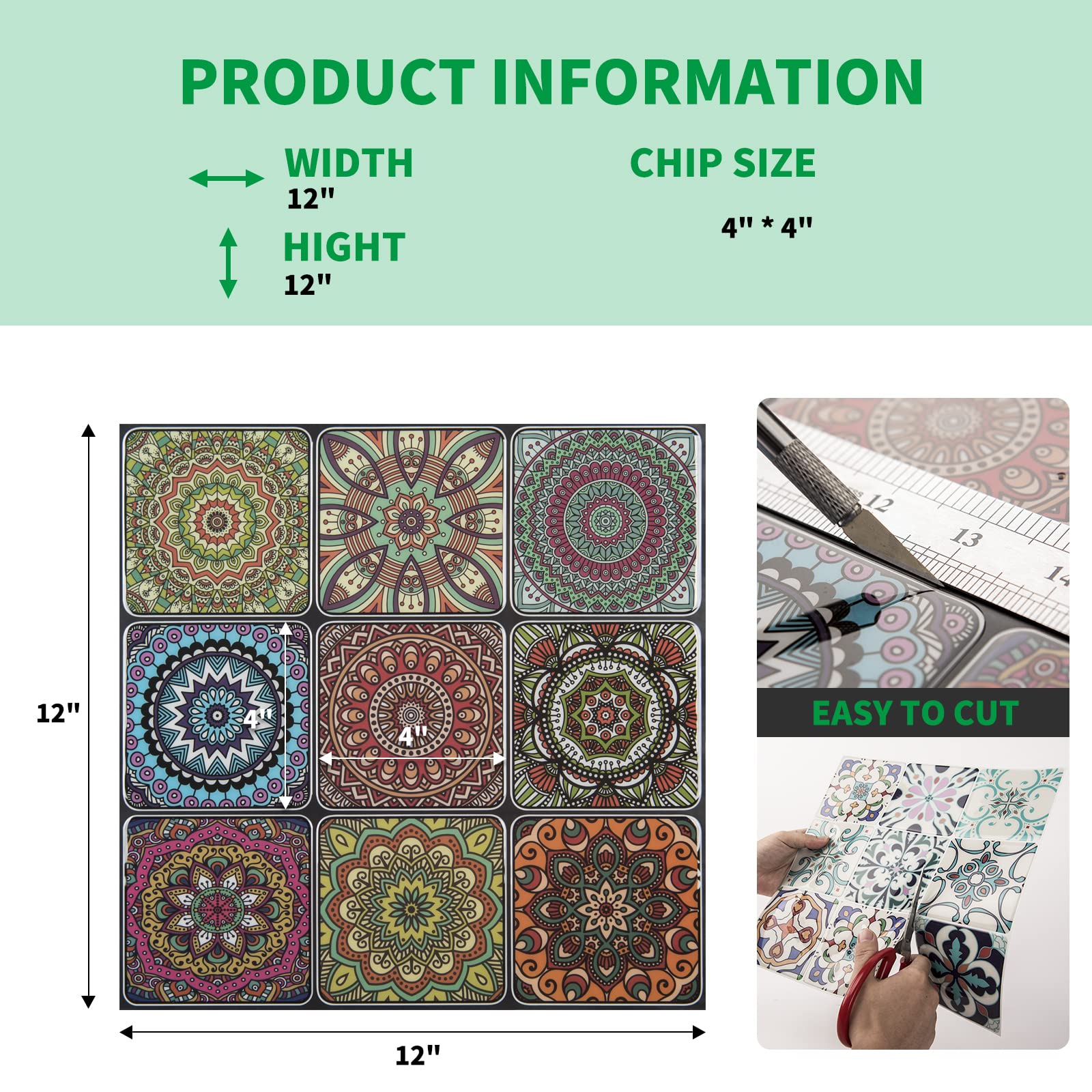 Self-Adhesive Moroccan Peel and Stick Backsplash Tiles - Waterproof Kitchen Wall Stickers (10 Sheets) - Easy DIY Home Decor for Backsplash, Bathroom & Rental Apartment Renovation
