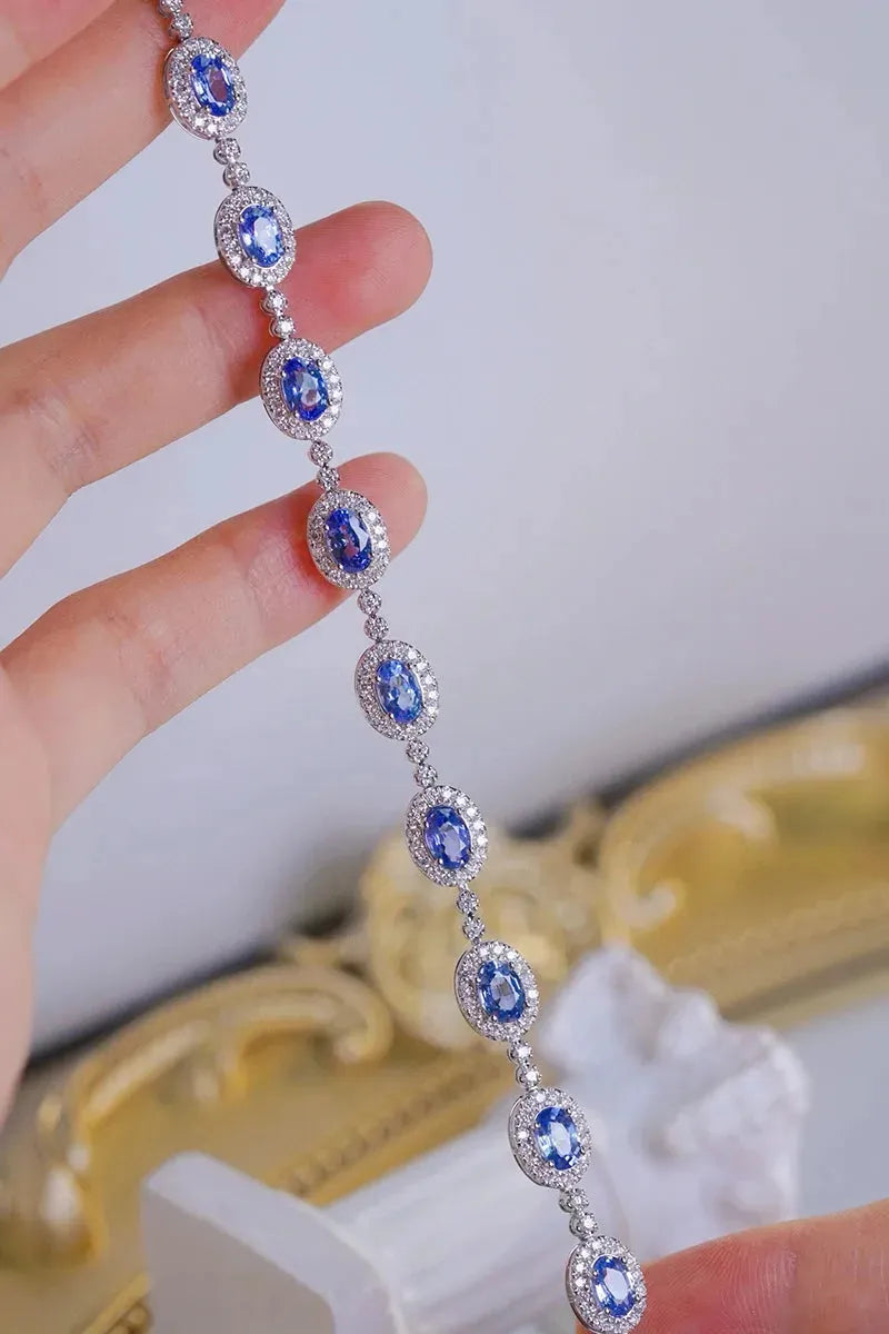 18K White Gold Diamond & Sapphire Bracelet for Women - Luxury Romantic Style Real Natural Gemstone Jewelry - Perfect for Parties, Weddings & Special Occasions