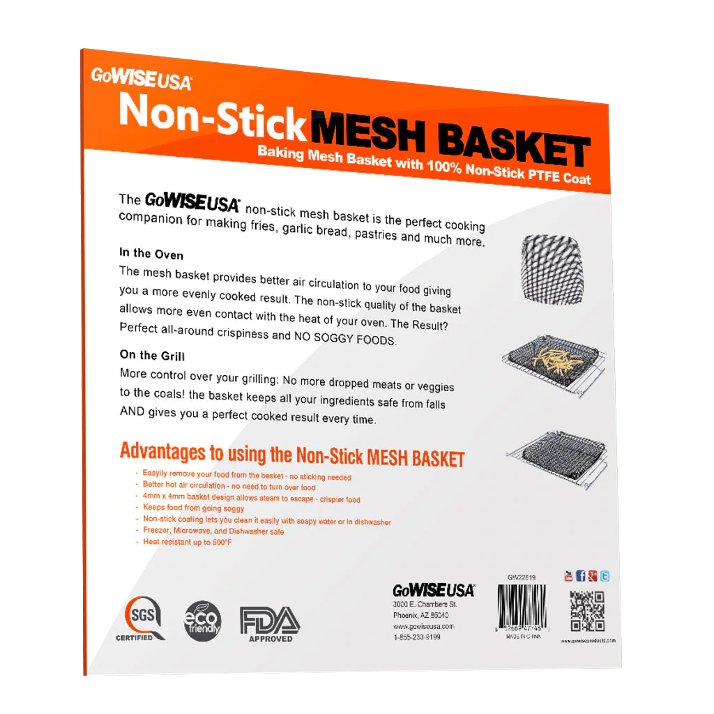 Reusable Oven Mesh Basket - Non-Stick Baking Rack for Roasting, Grilling & Air Frying - Perfect for Vegetables, Chicken Wings & French Fries (Model GW22619)