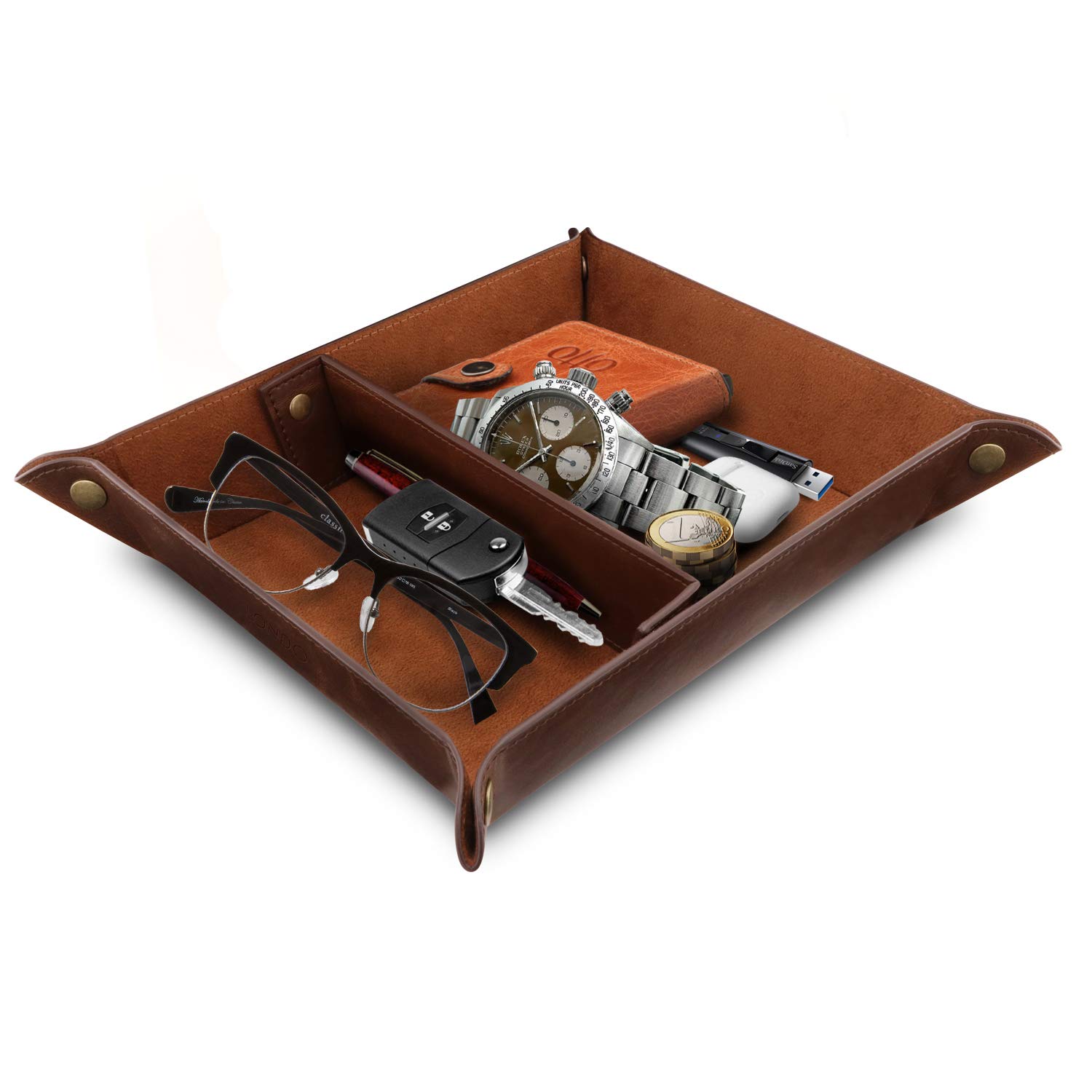 Premium Leather Desk Organizer Tray - Waterproof & Lightweight Storage Box for Wallets, Watches, Keys, Phones & Office Supplies | Perfect for Home, Office & Travel Organization