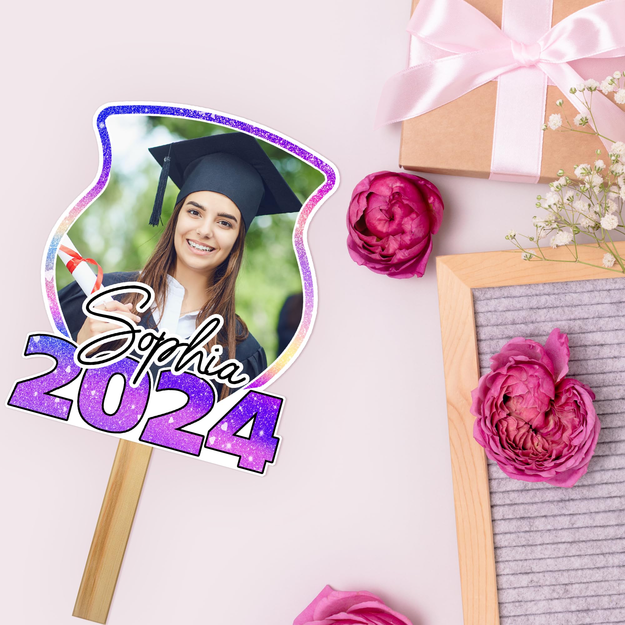Custom Graduation Fan Gifts with Photo - Personalized Cardboard Cutouts for 2024 Graduates | Big Head on Stick for Him & Her | Perfect for Graduation Parties, Decorations & Celebrations