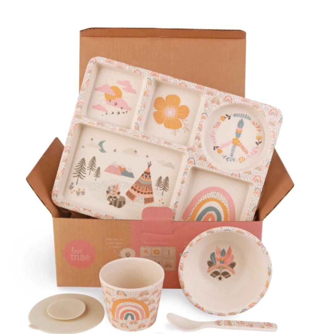 Love Mae Divided Plate Set for Kids - BPA-Free Melamine Dishware with Gypsy Girl Design - Perfect for Toddler Meals, Snacks & Picnics