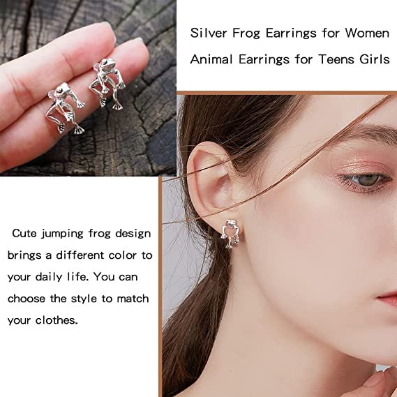 Vintage Silver Frog Stud Earrings for Women & Teens - Cute Animal Jewelry for Everyday Wear, Gifts & Special Occasions