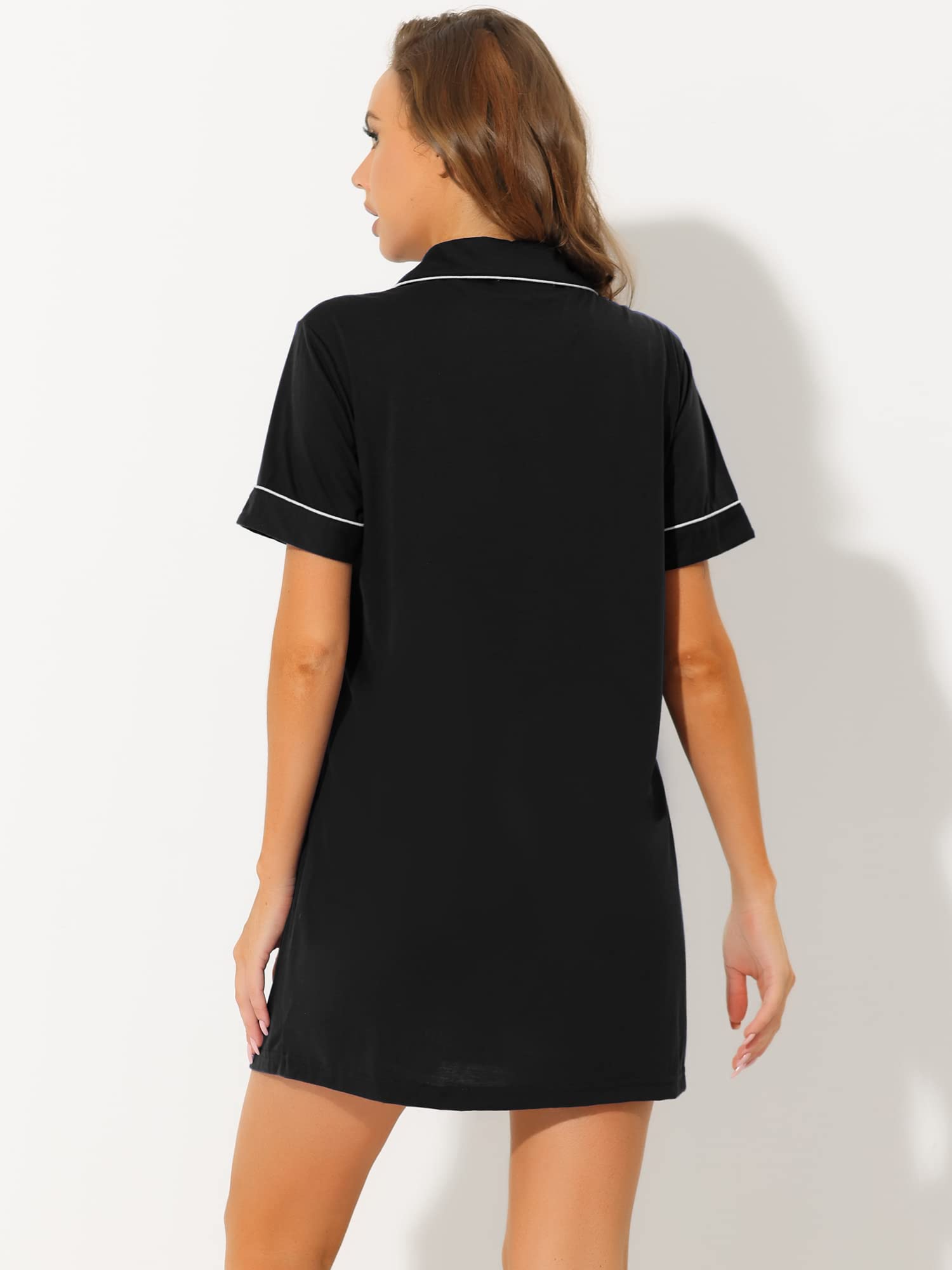 Cheibear Women's Summer Button Down Lounge Nightgown - Soft Pajama Shirt Dress for Sleep & Relaxation - Perfect for Bedtime, Lounging at Home or Vacation Wear