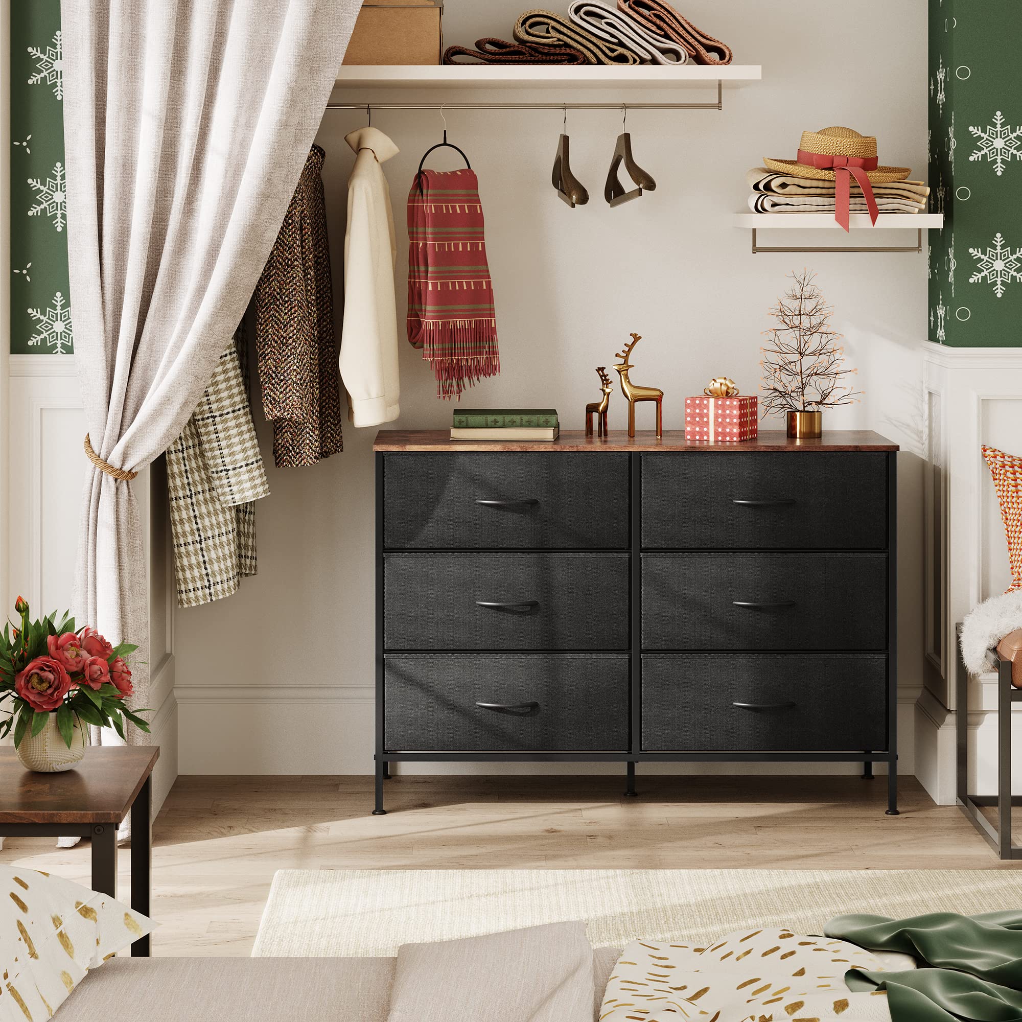 WLIVE 6-Drawer Dresser TV Stand for 50