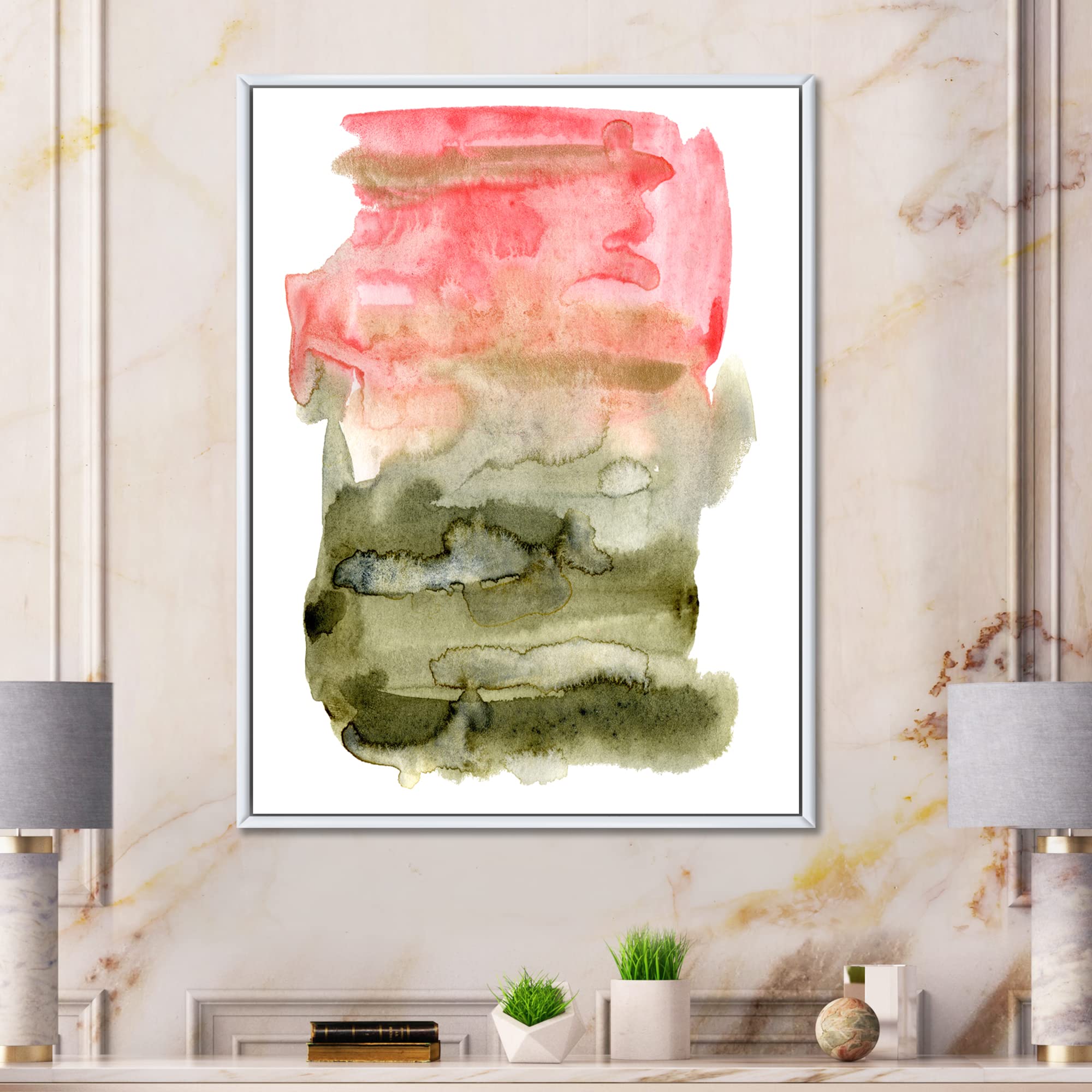 DesignQ Pink Red Green Abstract Clouds Framed Canvas Wall Art Print - Modern Home Decor for Living Room, Bedroom & Office