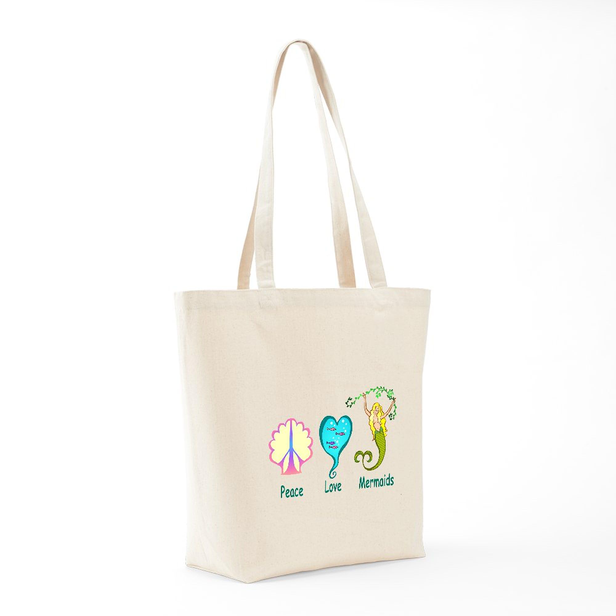 Peace, Love & Mermaids Canvas Tote Bag - Eco-Friendly Reusable Shopping Bag for Beach, Grocery & Everyday Use | Natural Cotton Carryall
