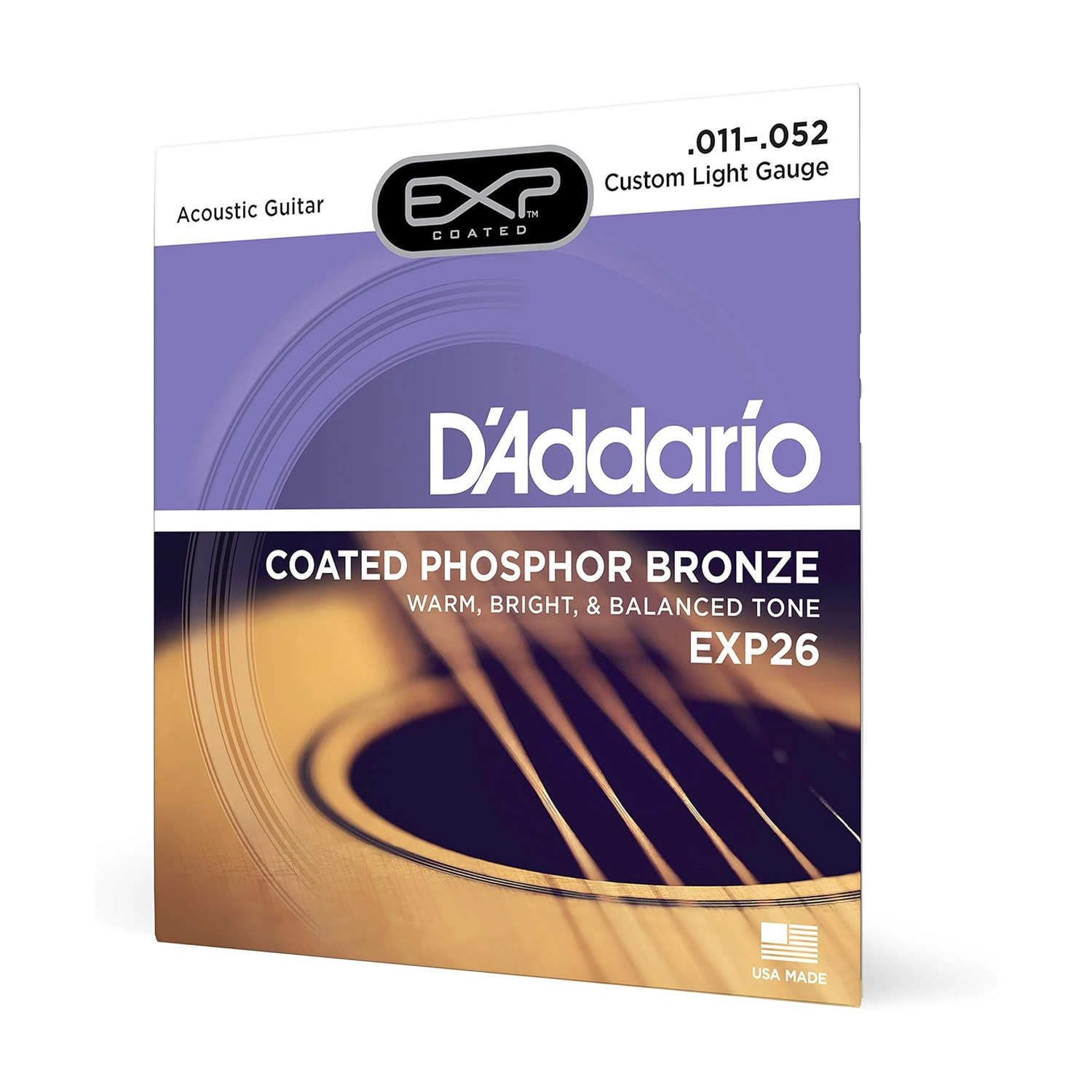 D'Addario Custom Light Gauge (.011-.052) Coated Phosphor Bronze Acoustic Guitar Strings - Perfect for Folk, Country & Fingerstyle Playing