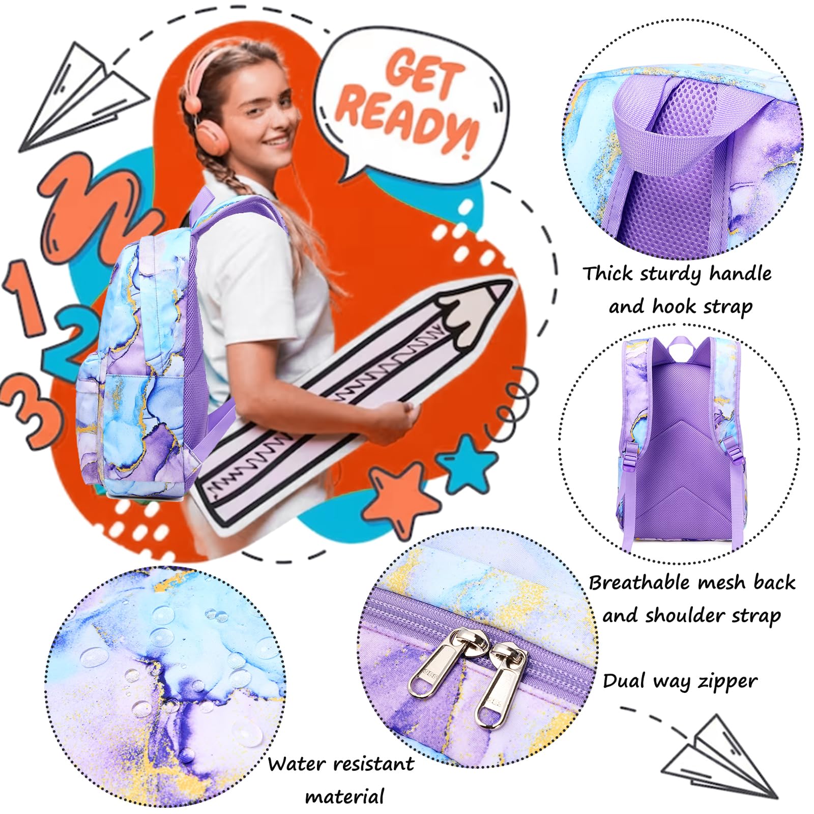 Girls Backpack with Lunch Box - School Bookbag for Teens, Perfect for School & Travel